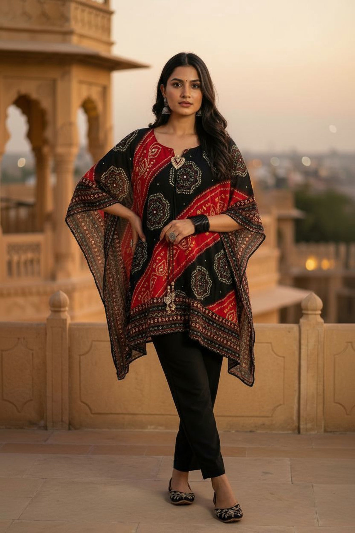 Multicolor Bold Printed Short Kaftan