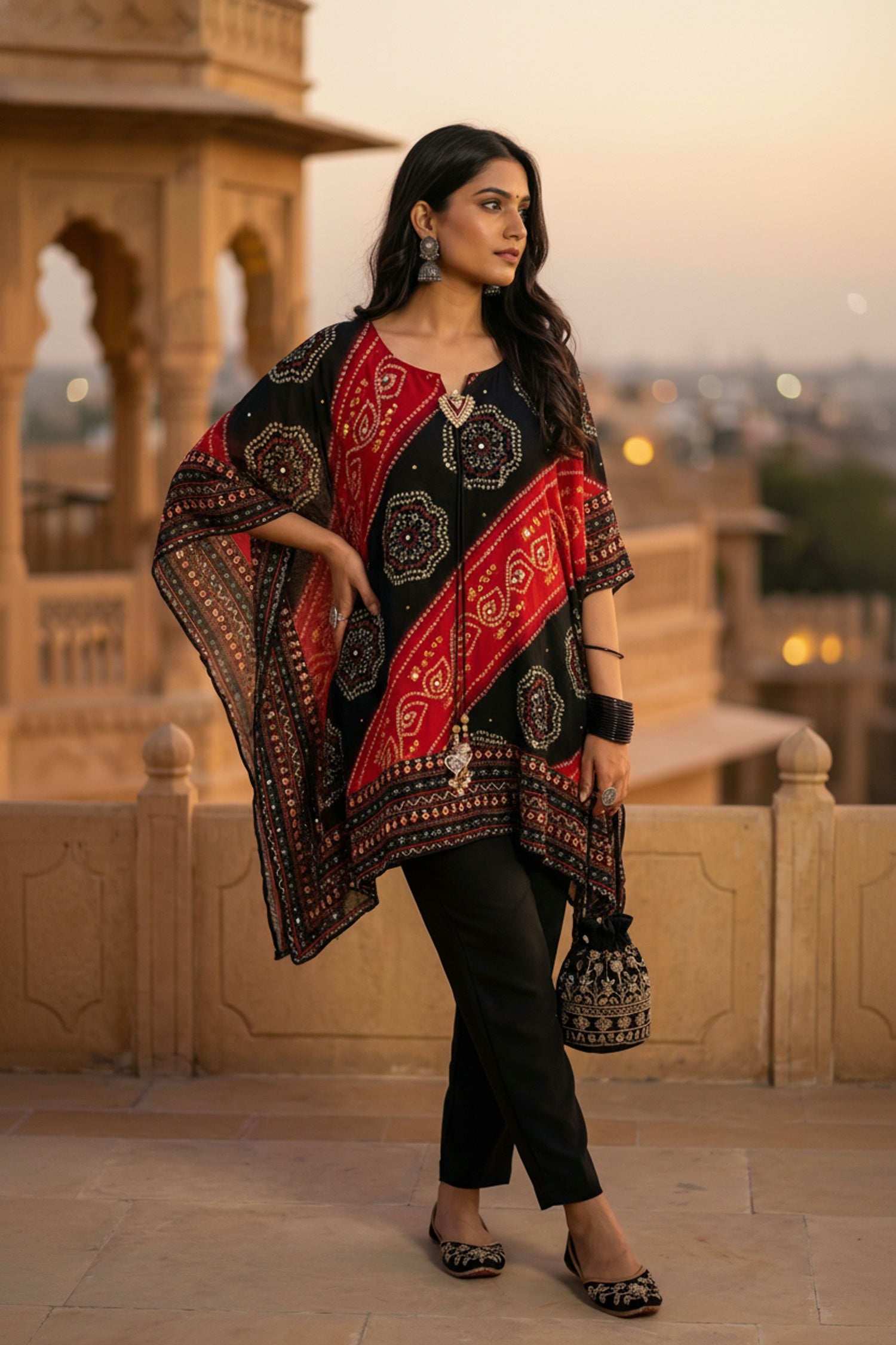 Multicolor Bold Printed Short Kaftan