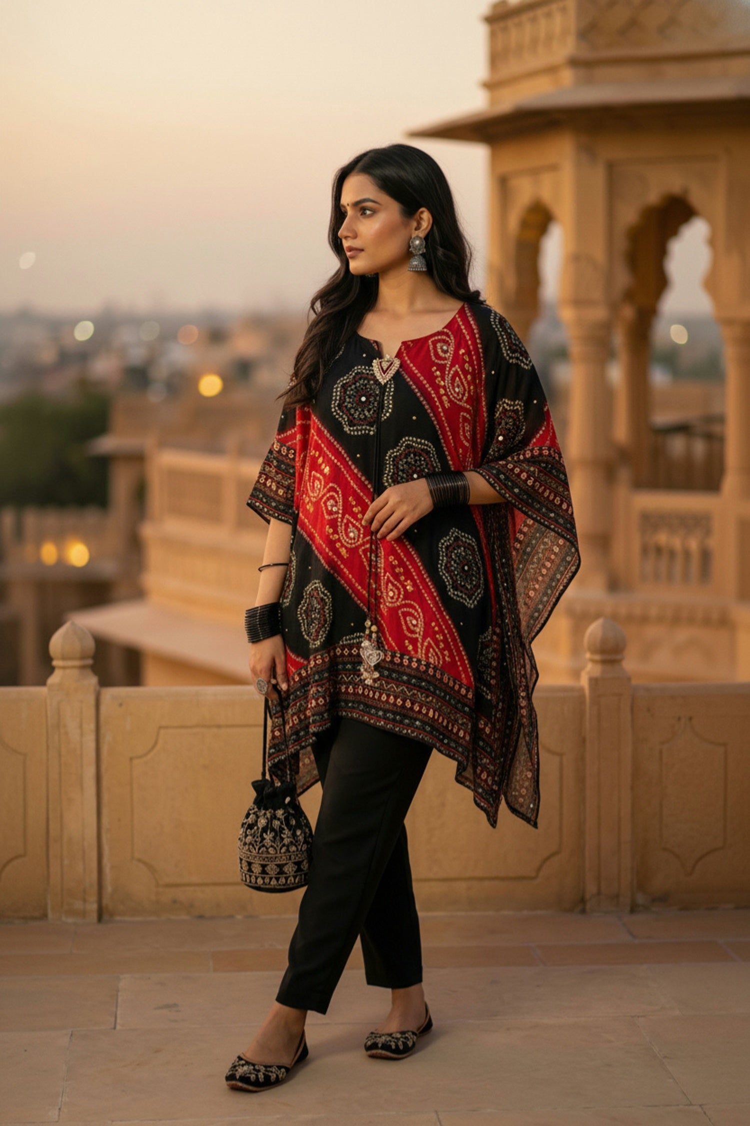 Multicolor Bold Printed Short Kaftan