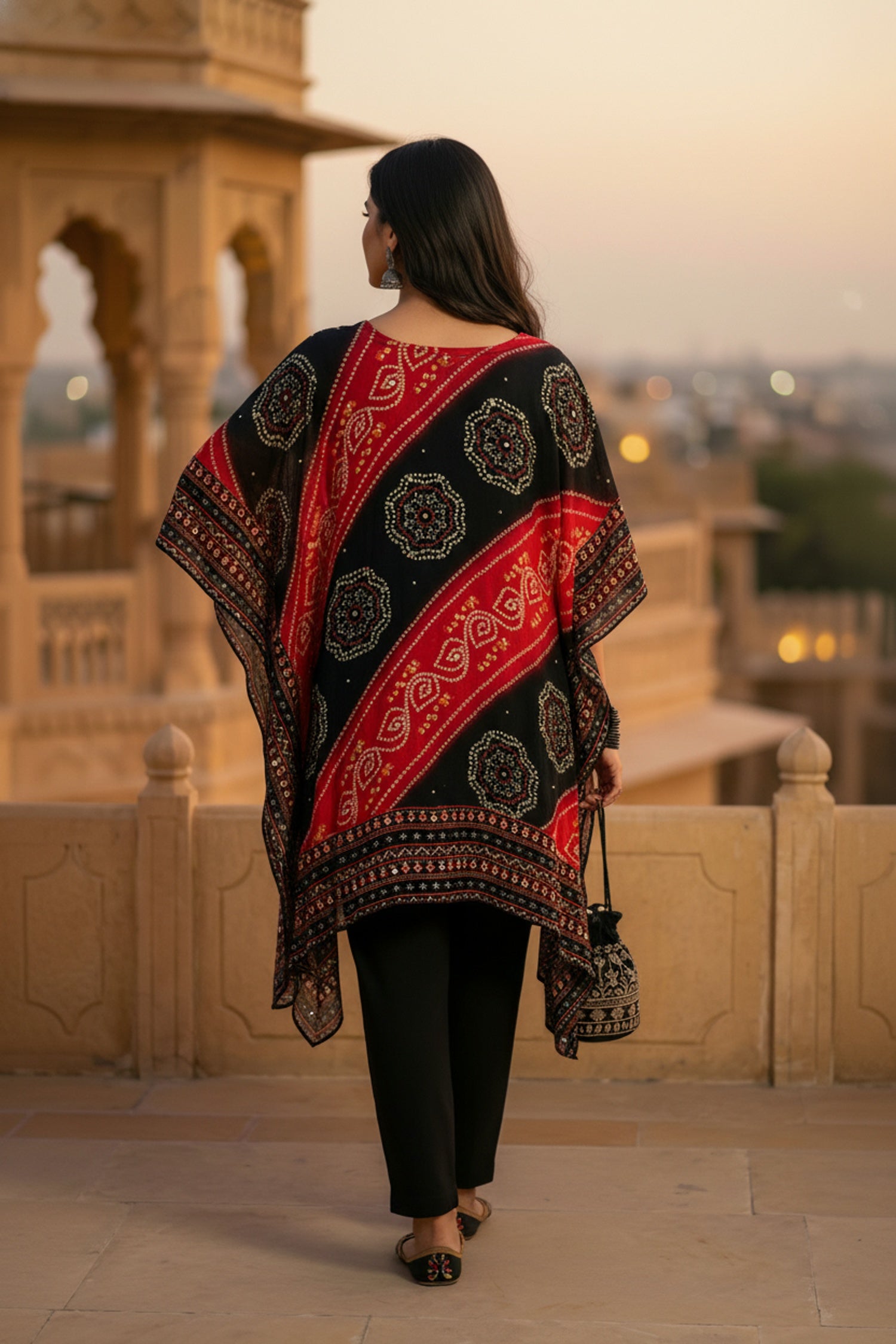 Multicolor Bold Printed Short Kaftan