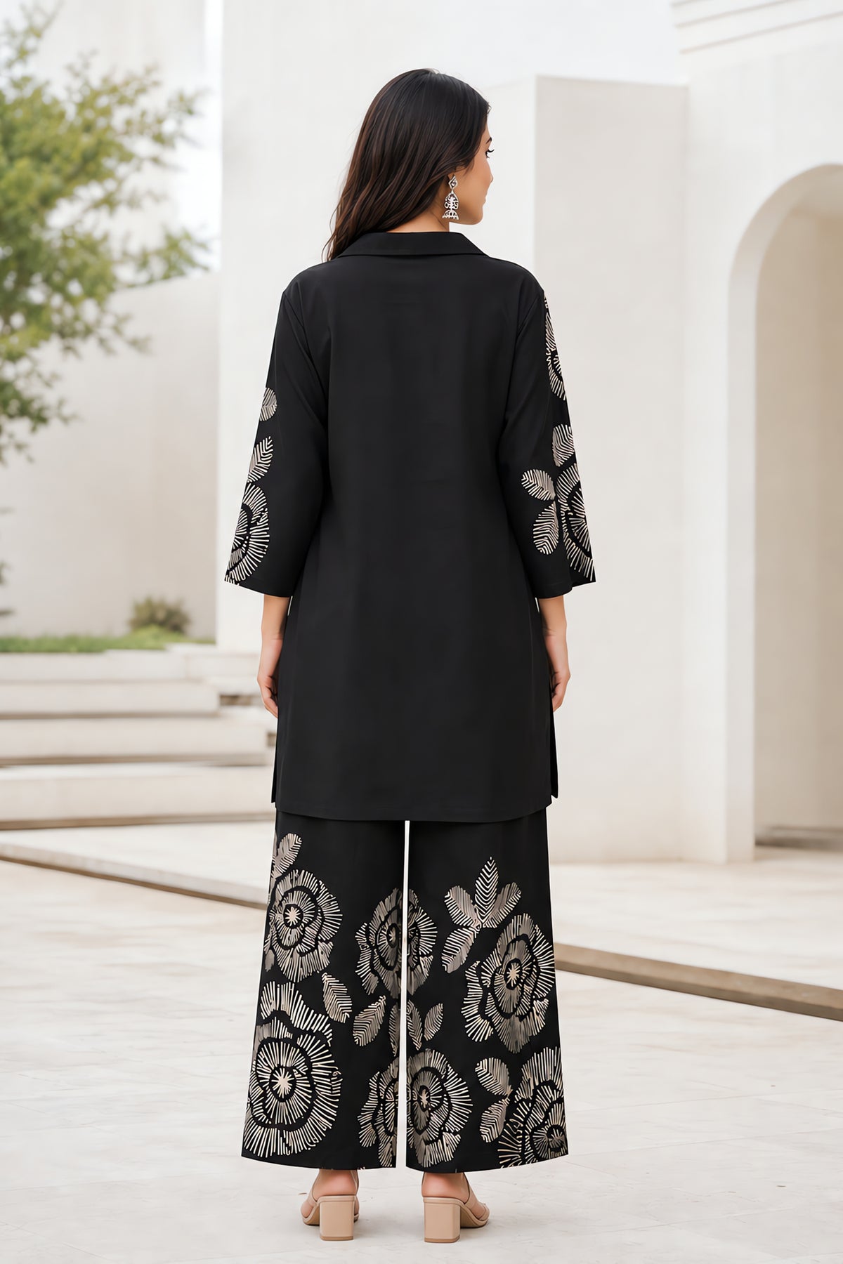 Black Floral Print Cotton Coord Sets