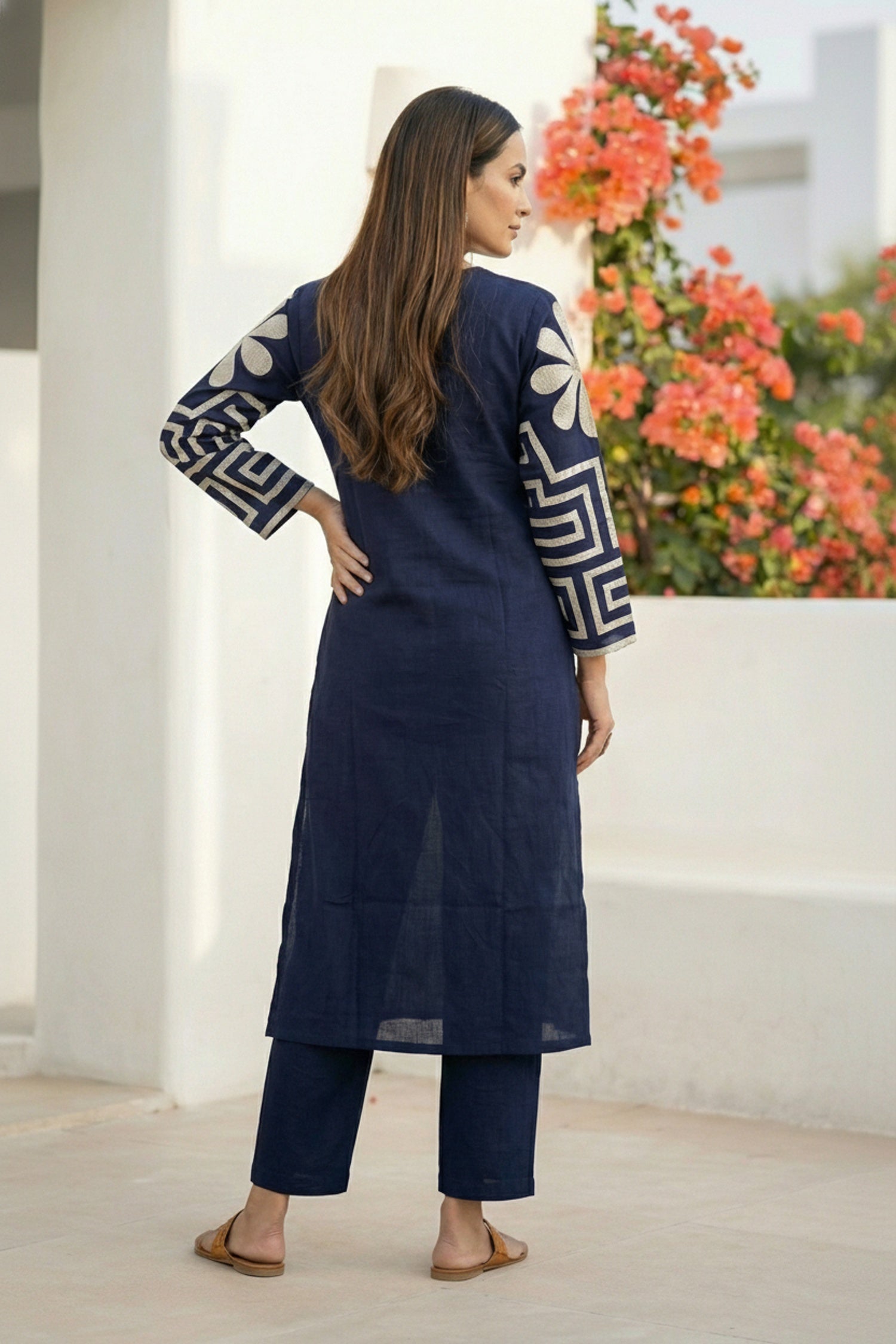 Navy Blue Co-ord Set with Embroidered Sleeves
