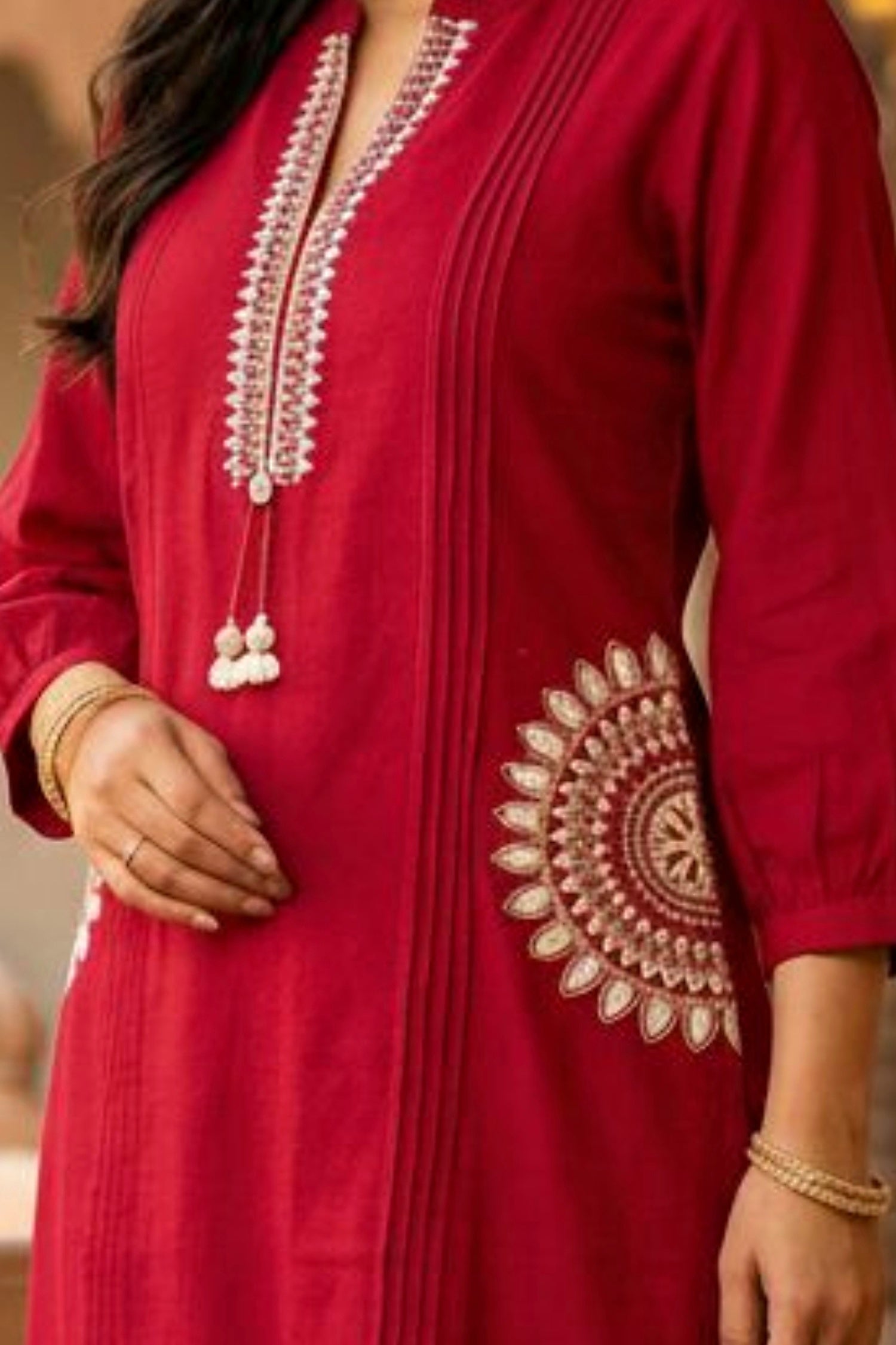 Pink Cotton Embroidered Co-ord Set with Delicate Thread Work