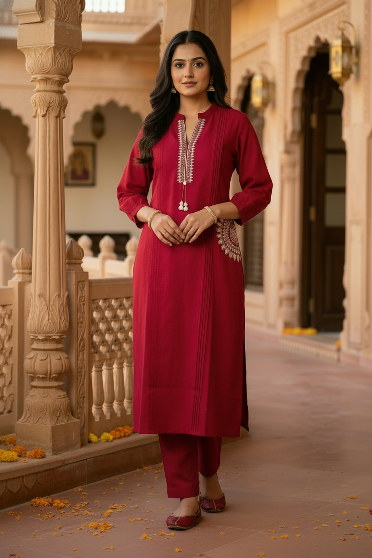 Pink Cotton Embroidered Co-ord Set with Delicate Thread Work