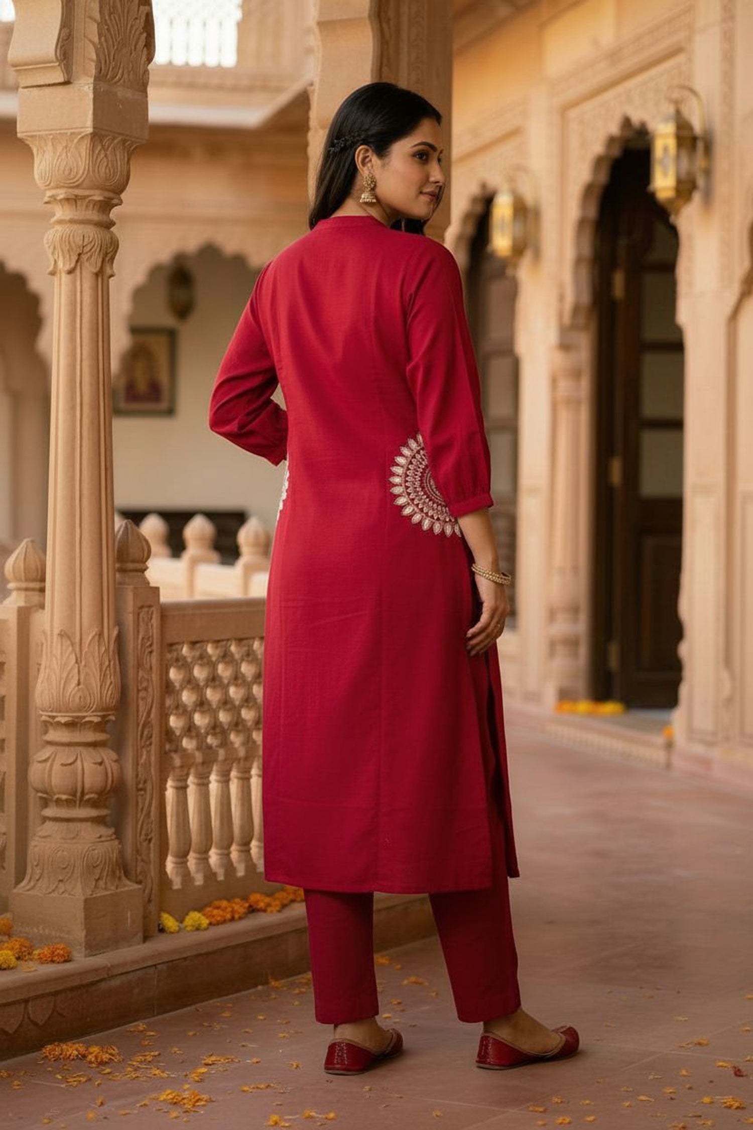 Pink Cotton Embroidered Co-ord Set with Delicate Thread Work