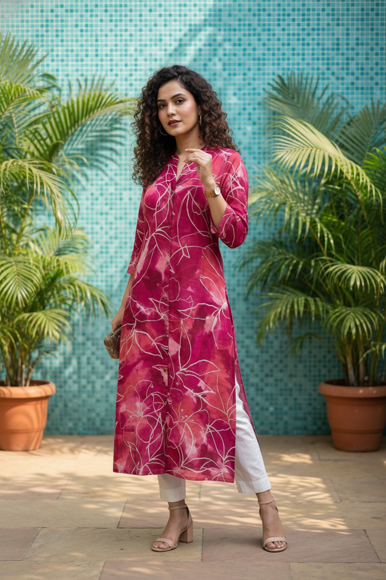 Rani Printed Mul Cotton Long Kurta