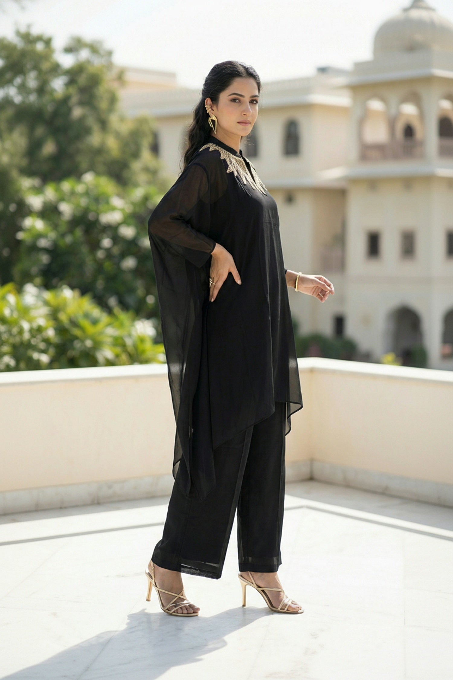 Black Grace Embroidered Neck Co-ord Set