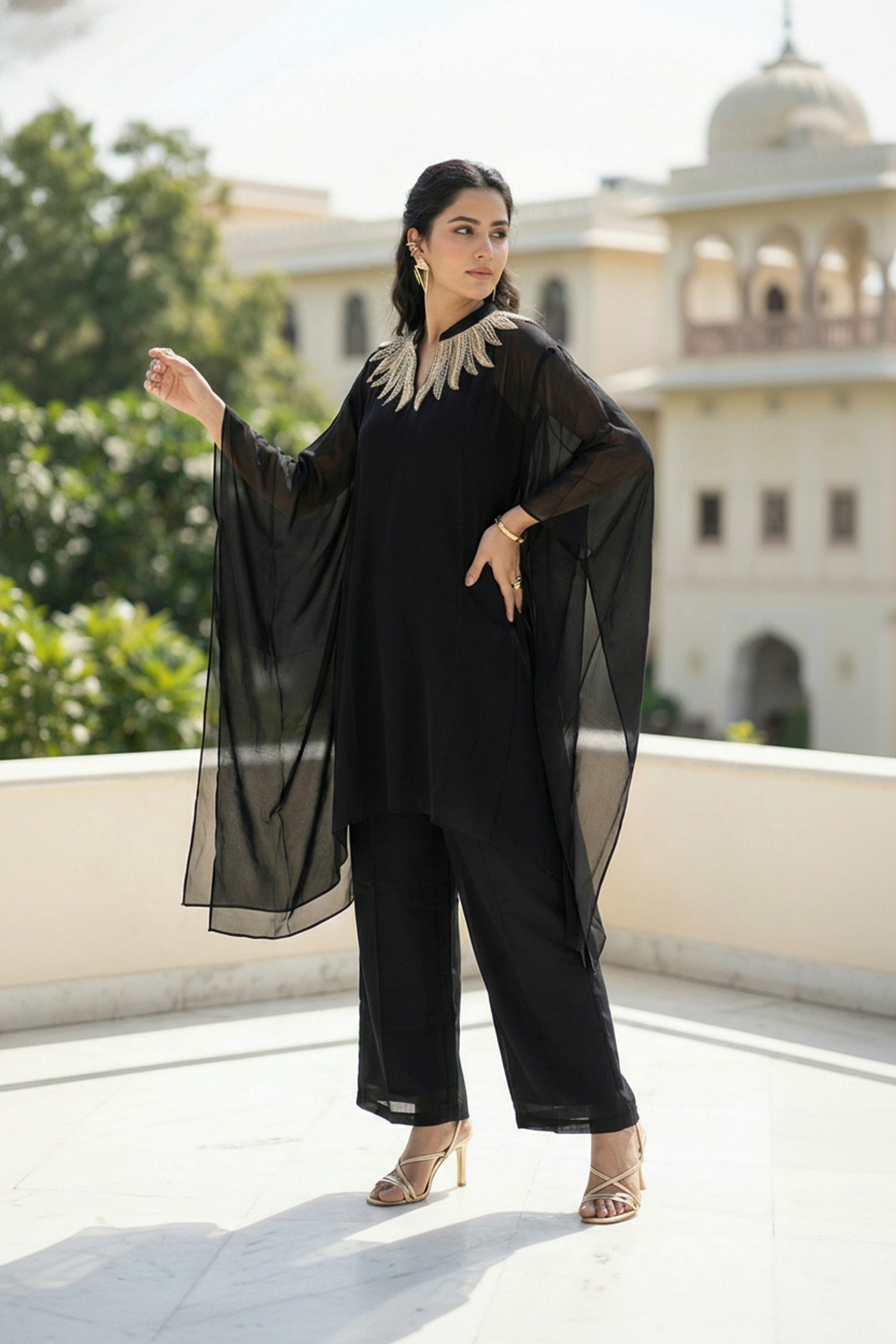Black Grace Embroidered Neck Co-ord Set