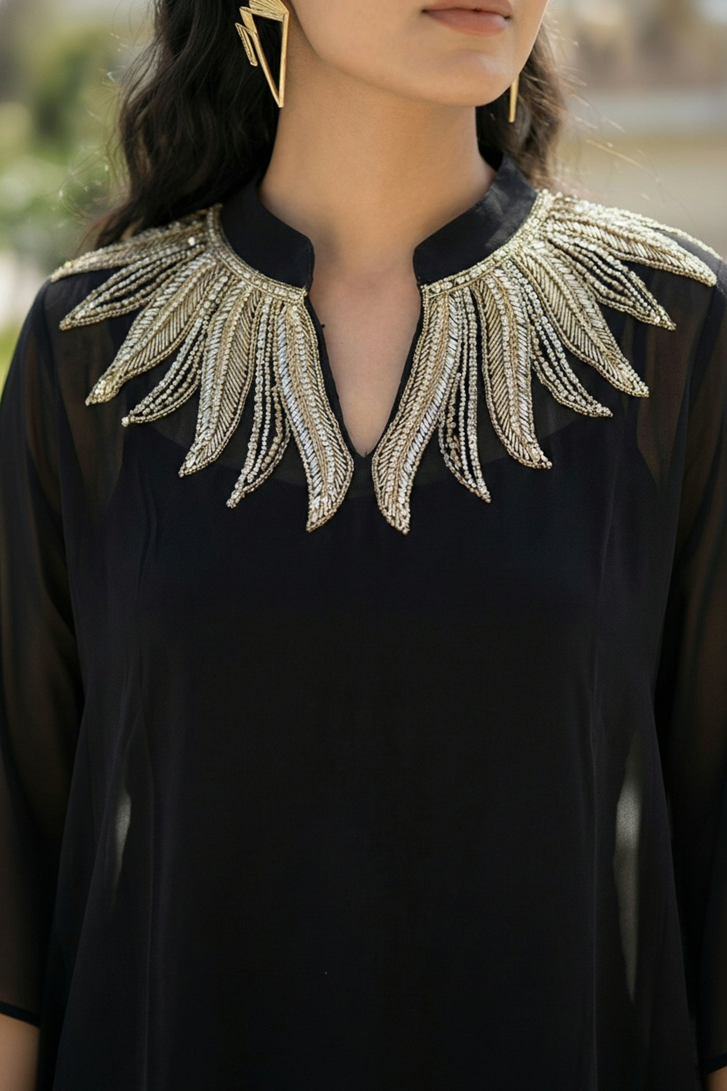 Black Grace Embroidered Neck Co-ord Set