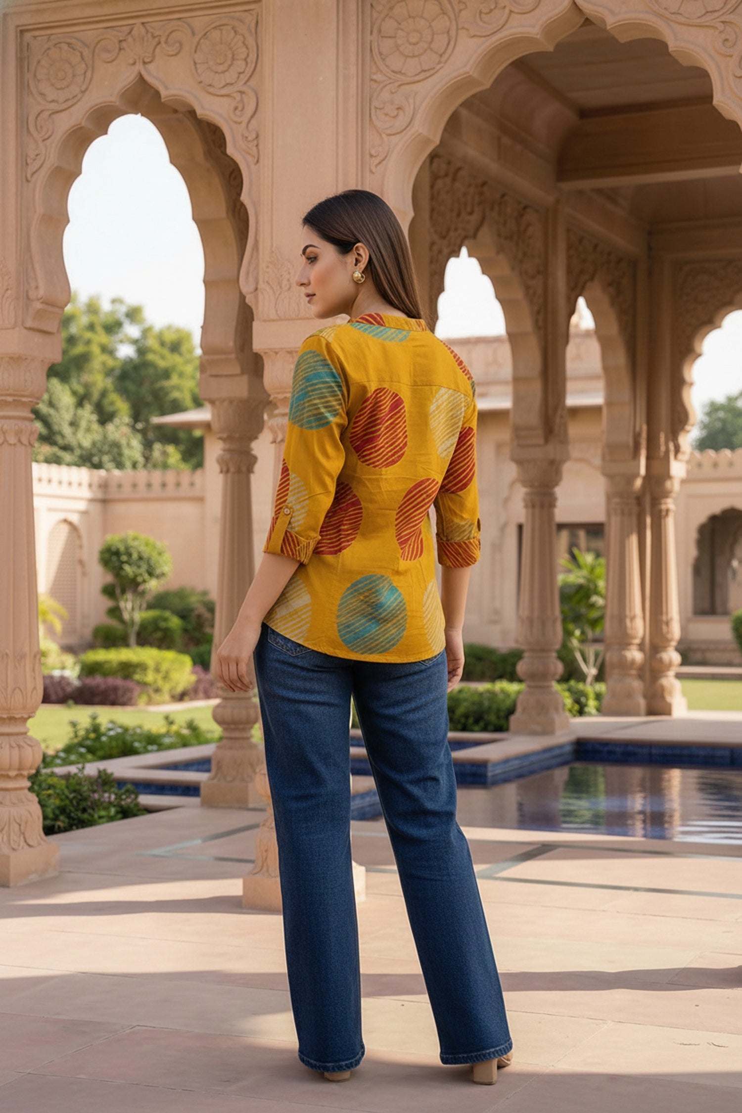 Yellow Cotton Top with Geometric Print