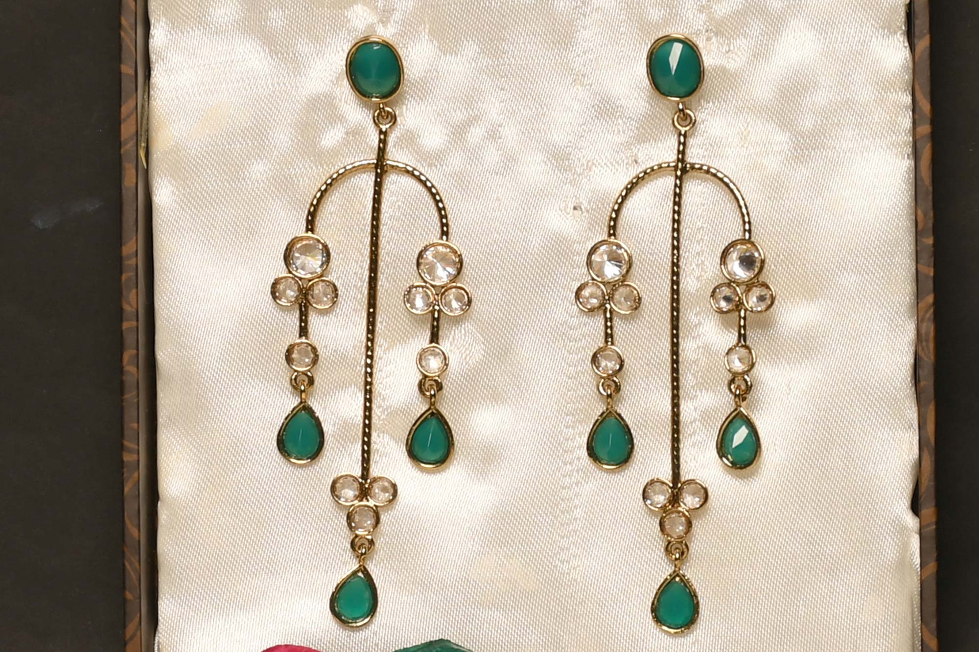 Green Gold Arch Dangle Earring 1 - Freyaa