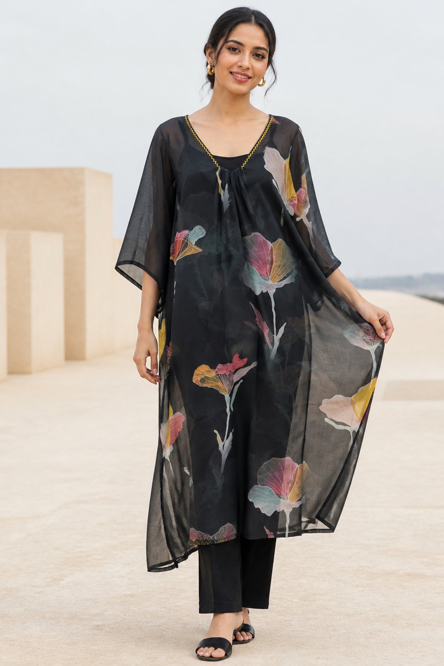Black Hand painted Chiffon Co-Ord Set