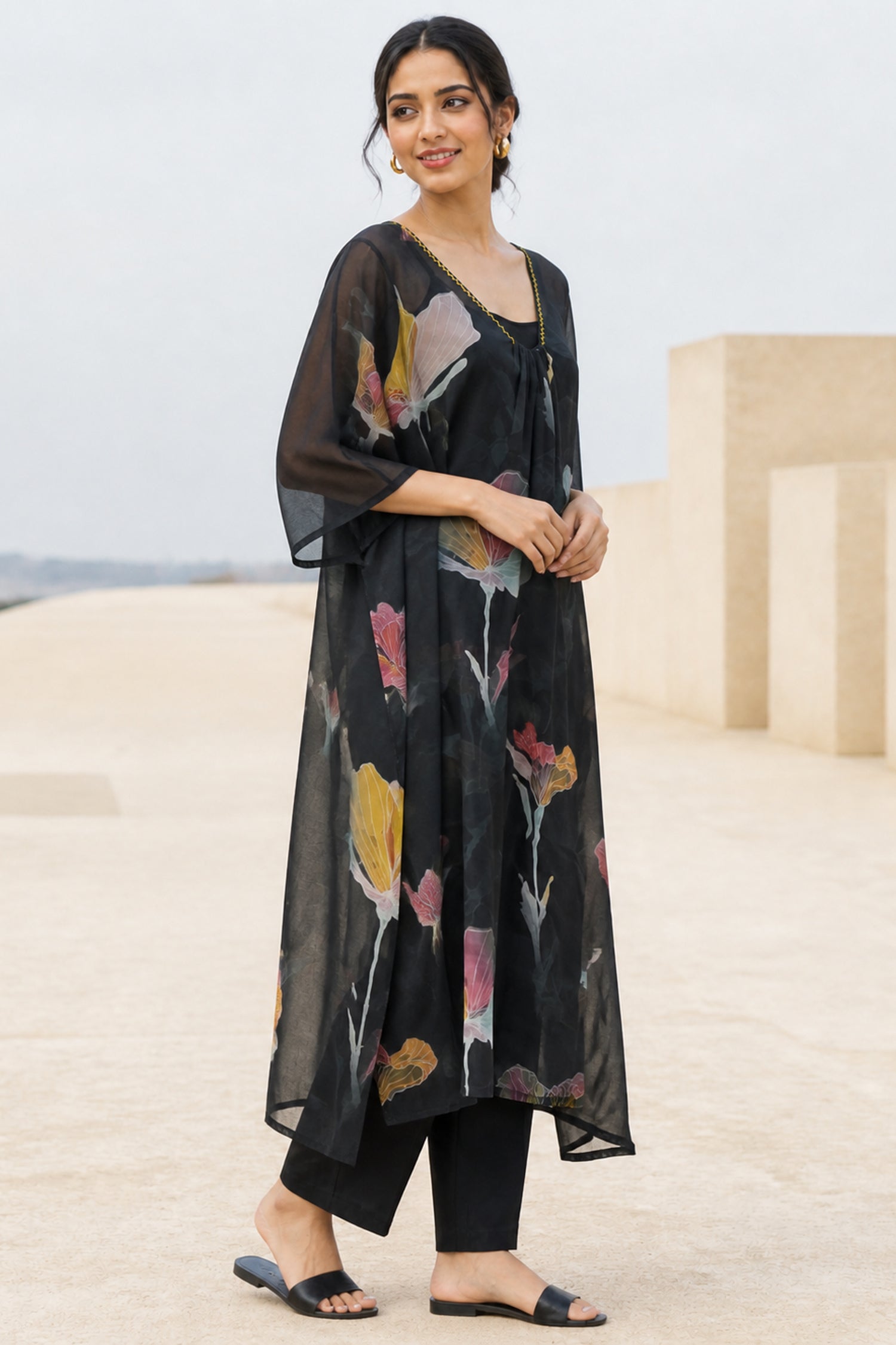 Black Hand painted Chiffon Co-Ord Set