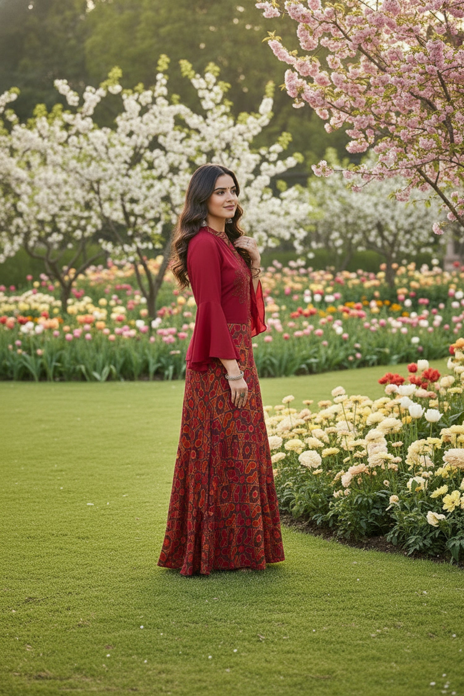 Maroon Elegance Printed Cord Set