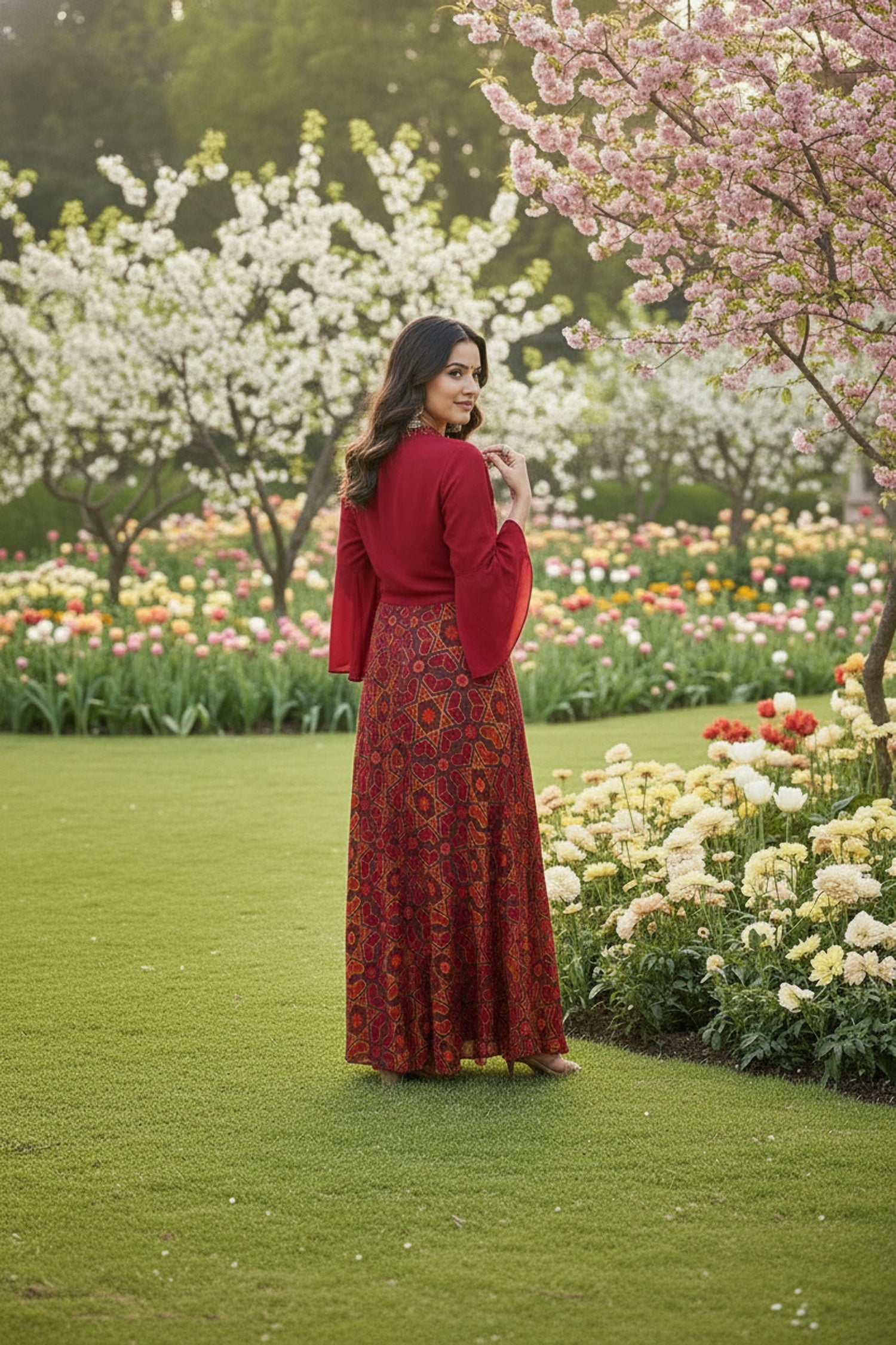 Maroon Elegance Printed Cord Set