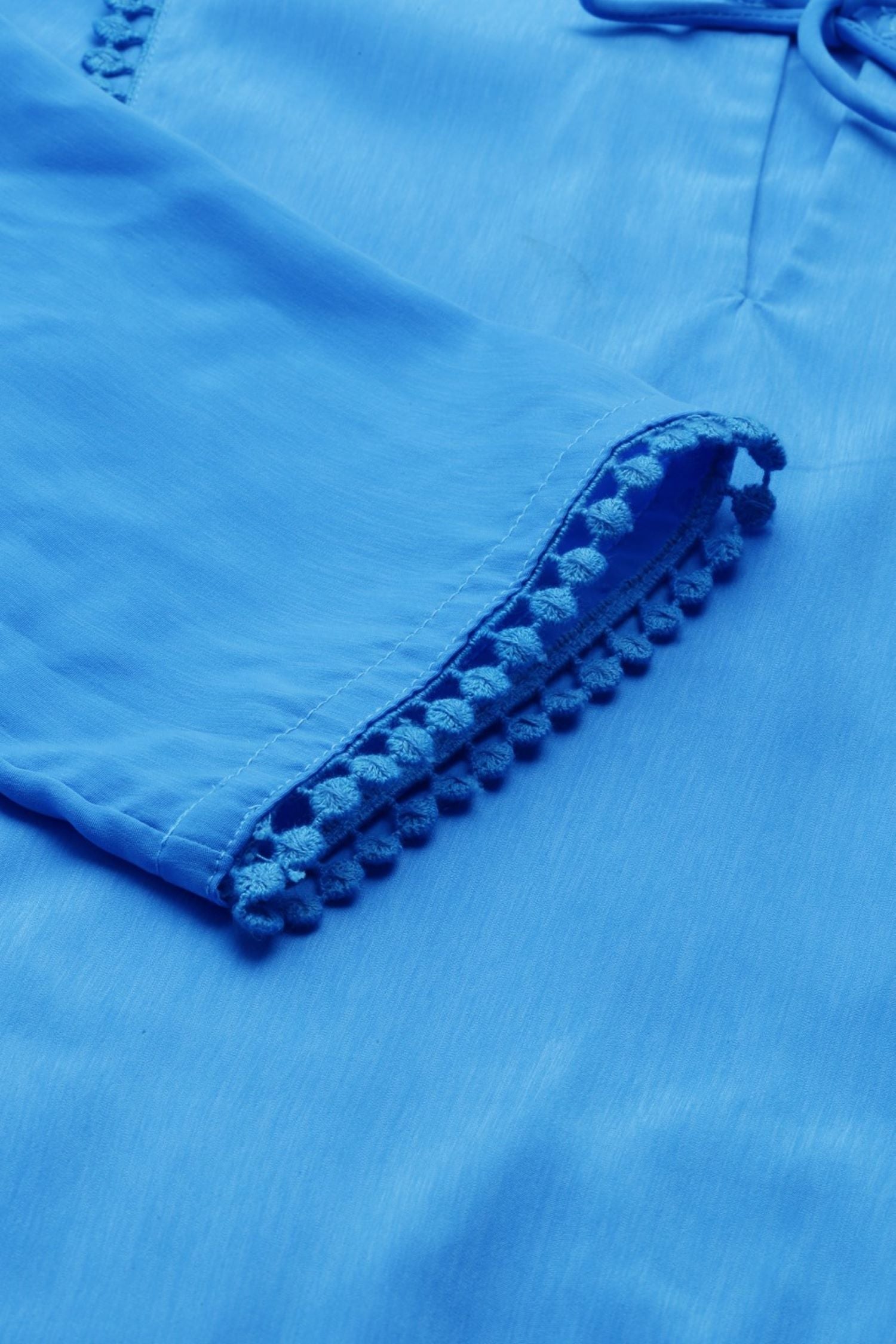 Coastal Blue Cotton Top with Rope Tie Neck