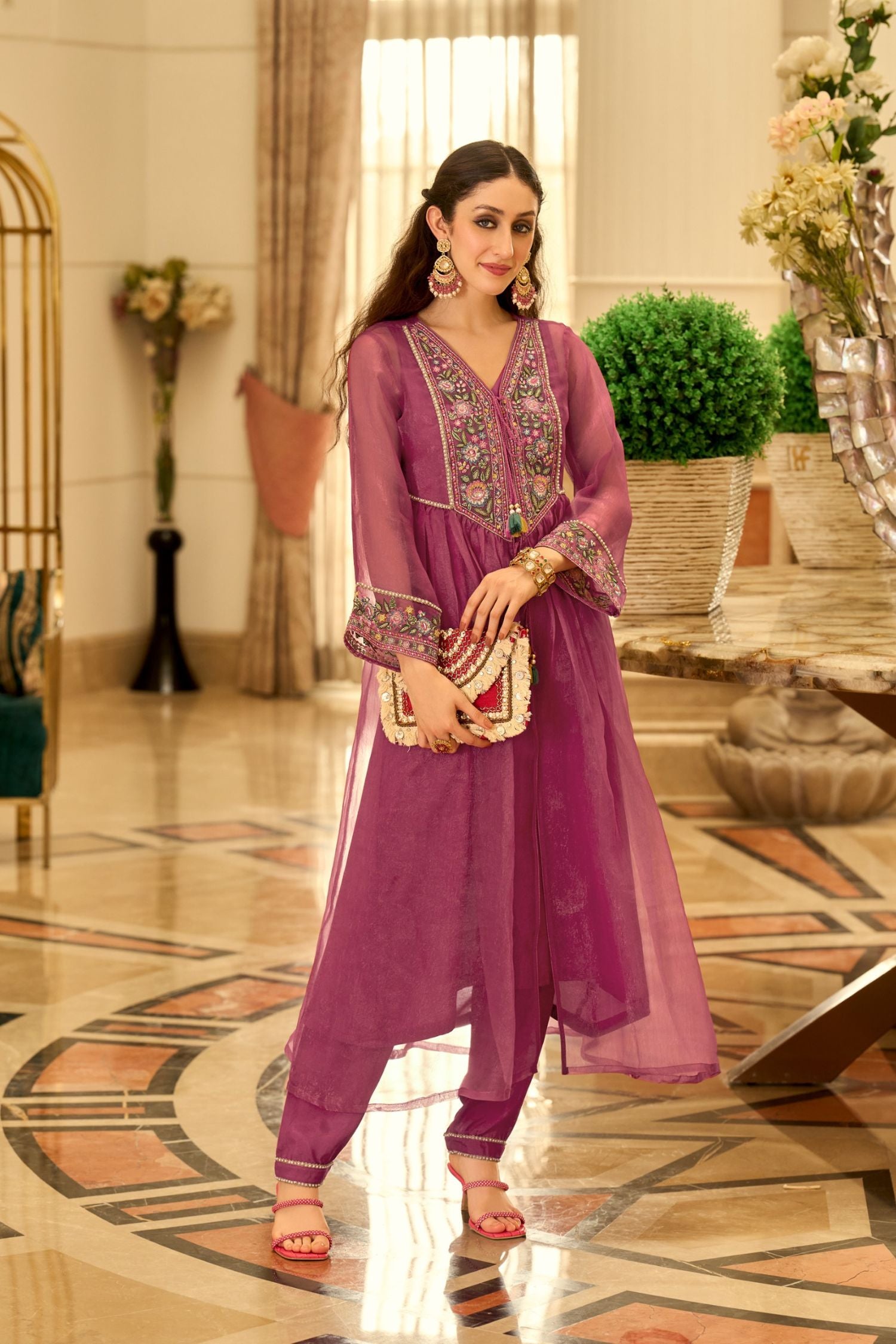 Signature Pure Organza Collection – Embroidered Perfection with Handcrafted Charm (Pink)