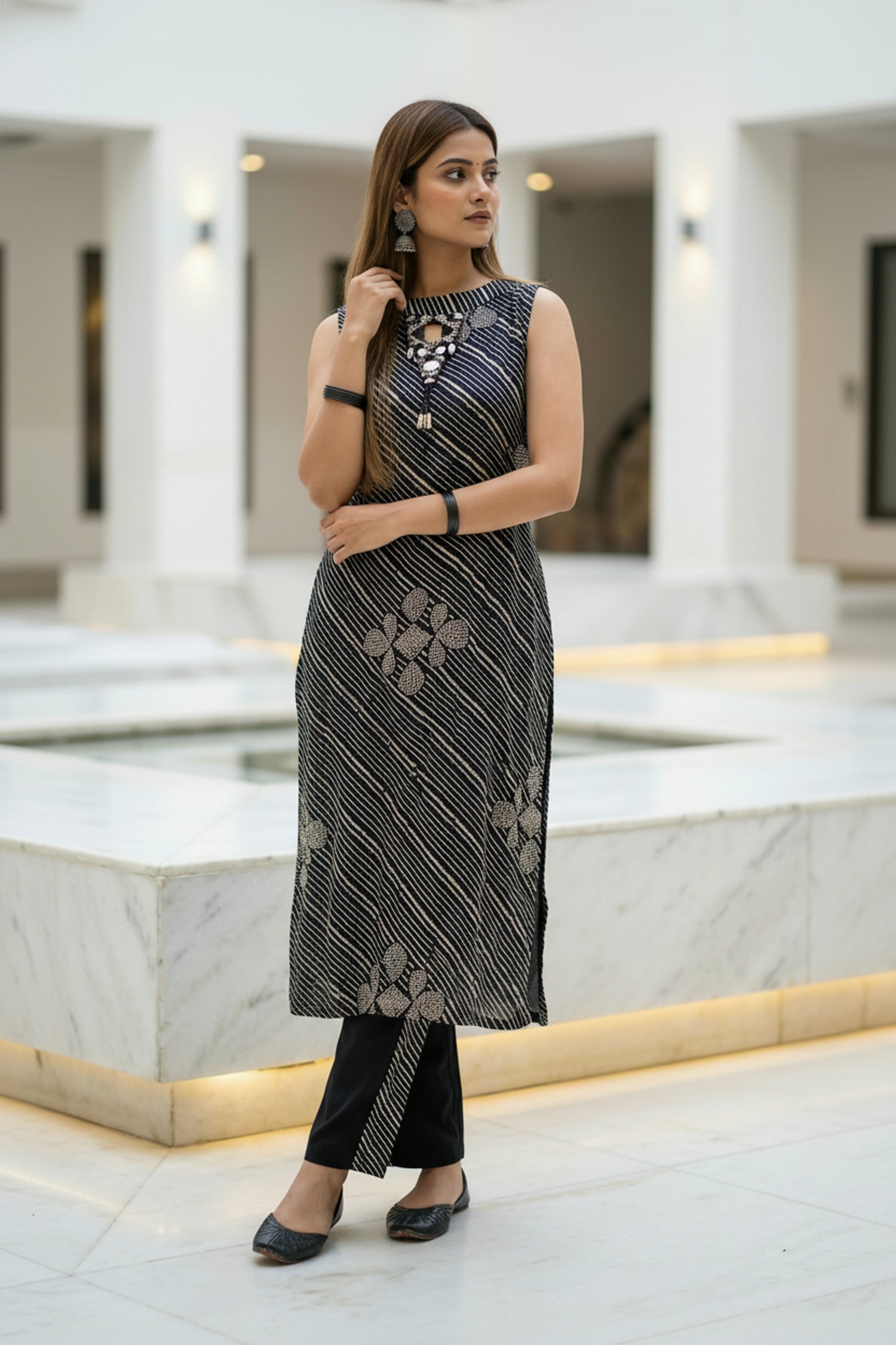 Black Striped Sleeveless Co-ord Set