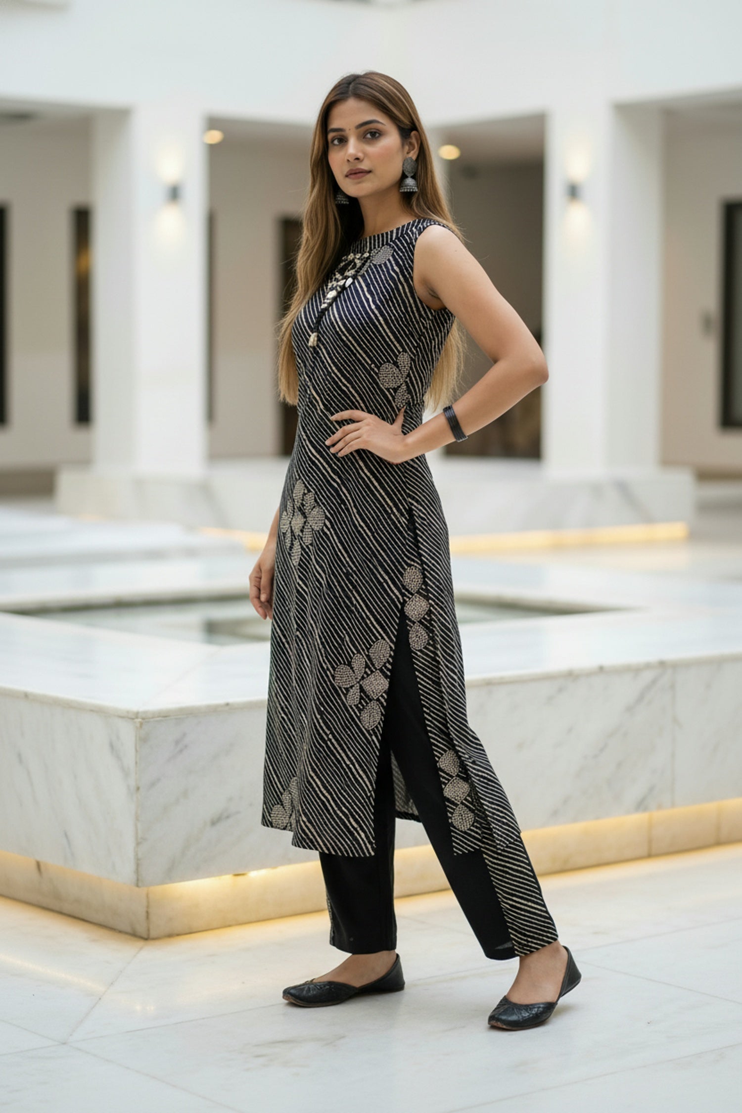 Black Striped Sleeveless Co-ord Set