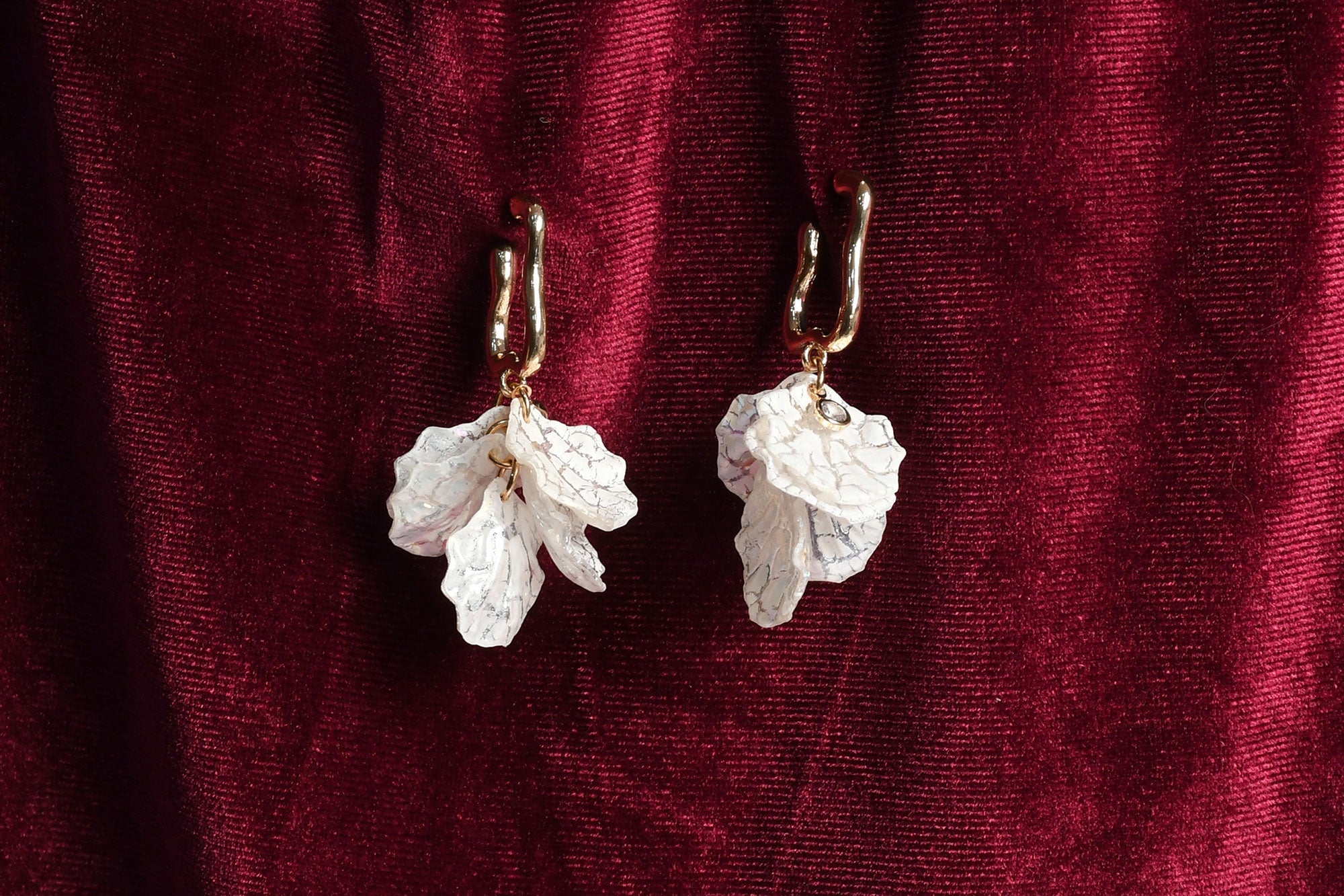 White Shell Drop Gold Hoop Earrings - Freyaa