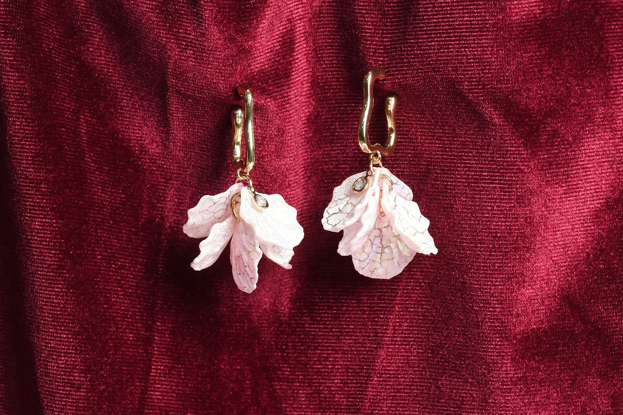 Pink Shell Drop Gold Hoop Earrings - Freyaa