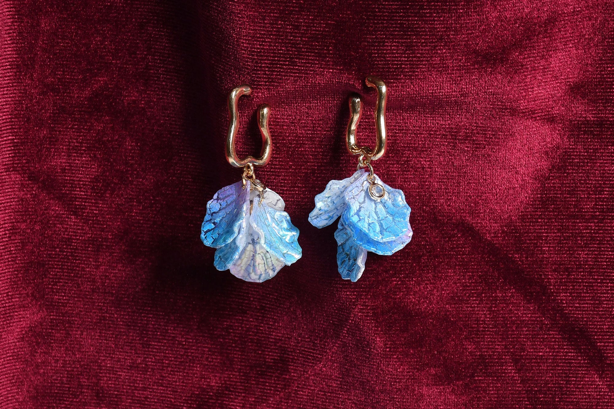 Blue Shell Drop Gold Hoop Earrings - Freyaa