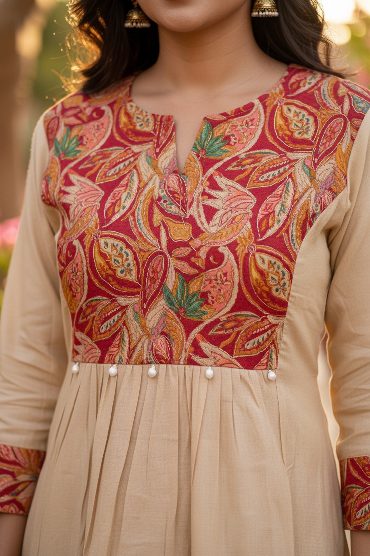 Beige Printed Cotton Co-ord Set