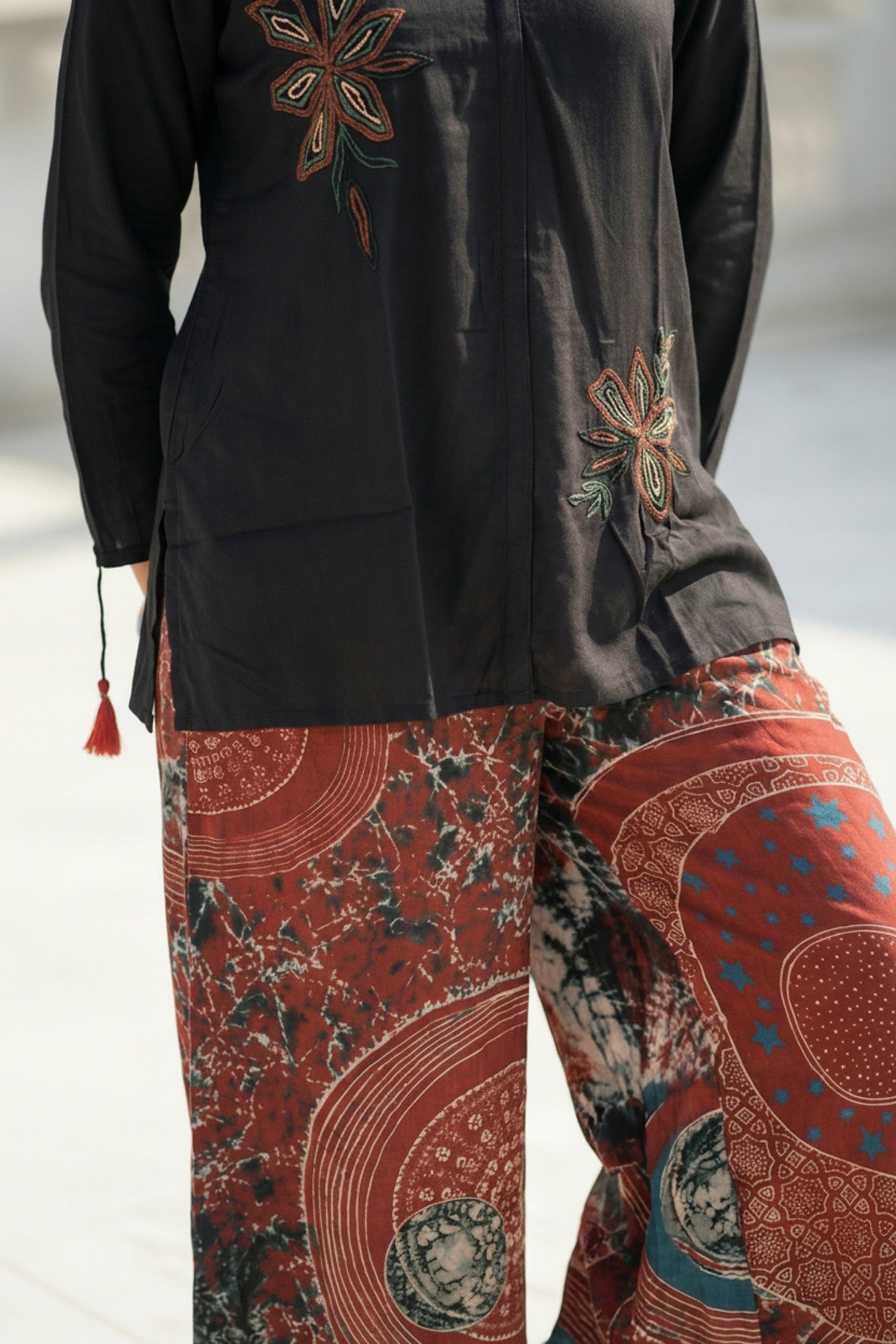 Classic Black Shirt Co-ord Set with Printed Pants