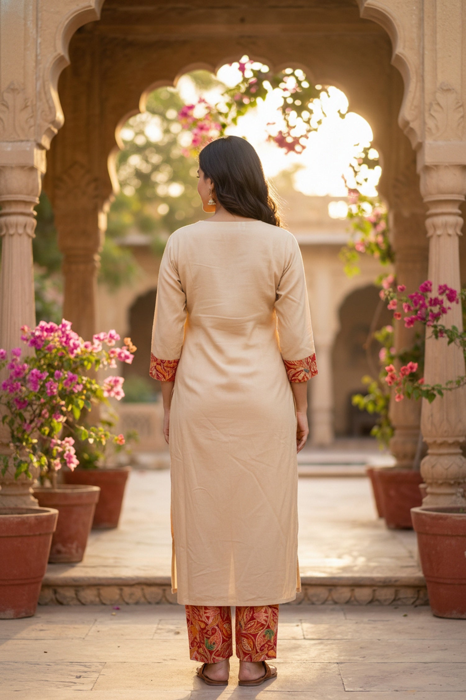 Beige Printed Cotton Co-ord Set