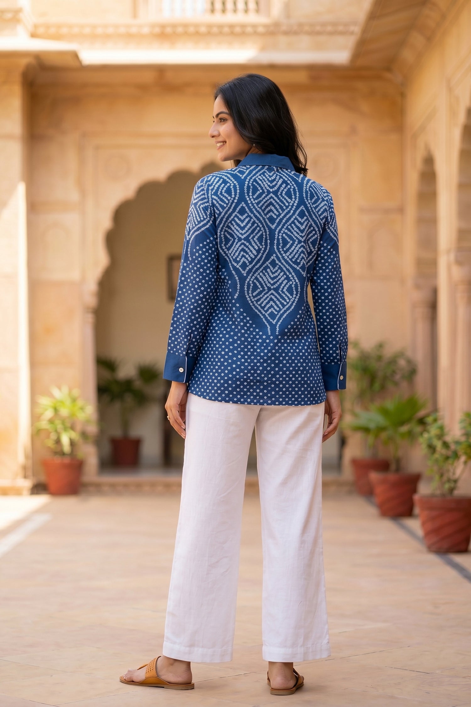 Rich Blue Bhandhi Crepe Shirt