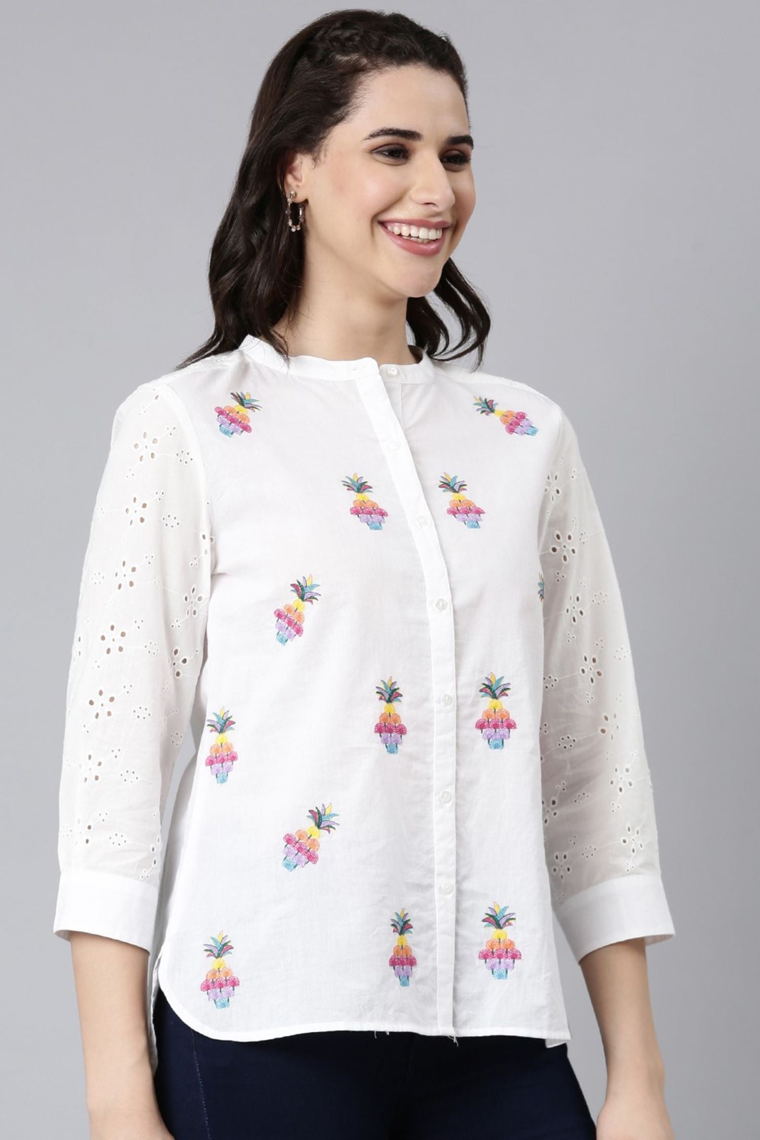 Delicate Print White Cotton Top