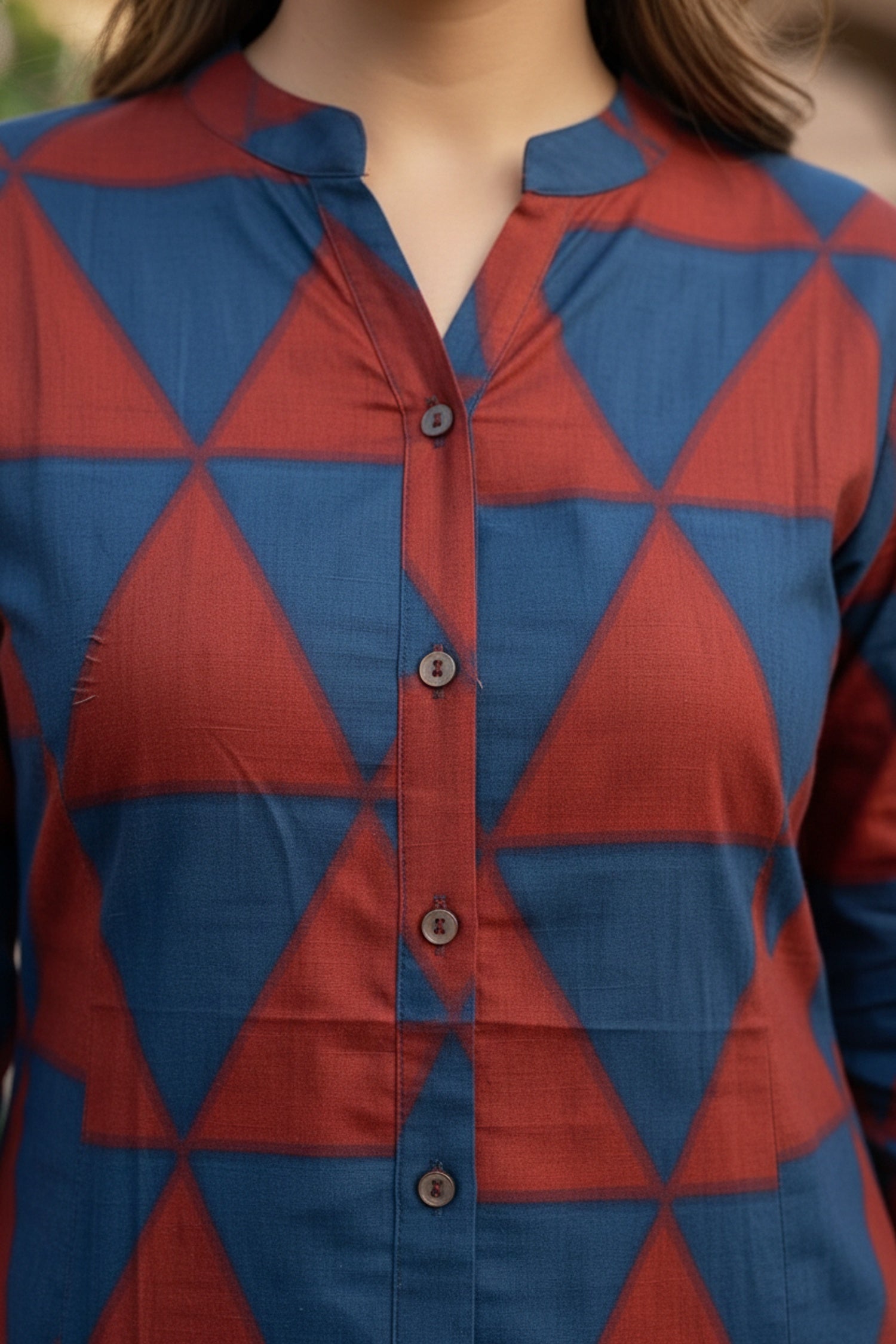 Geometric Triangle Print Red Cotton Top