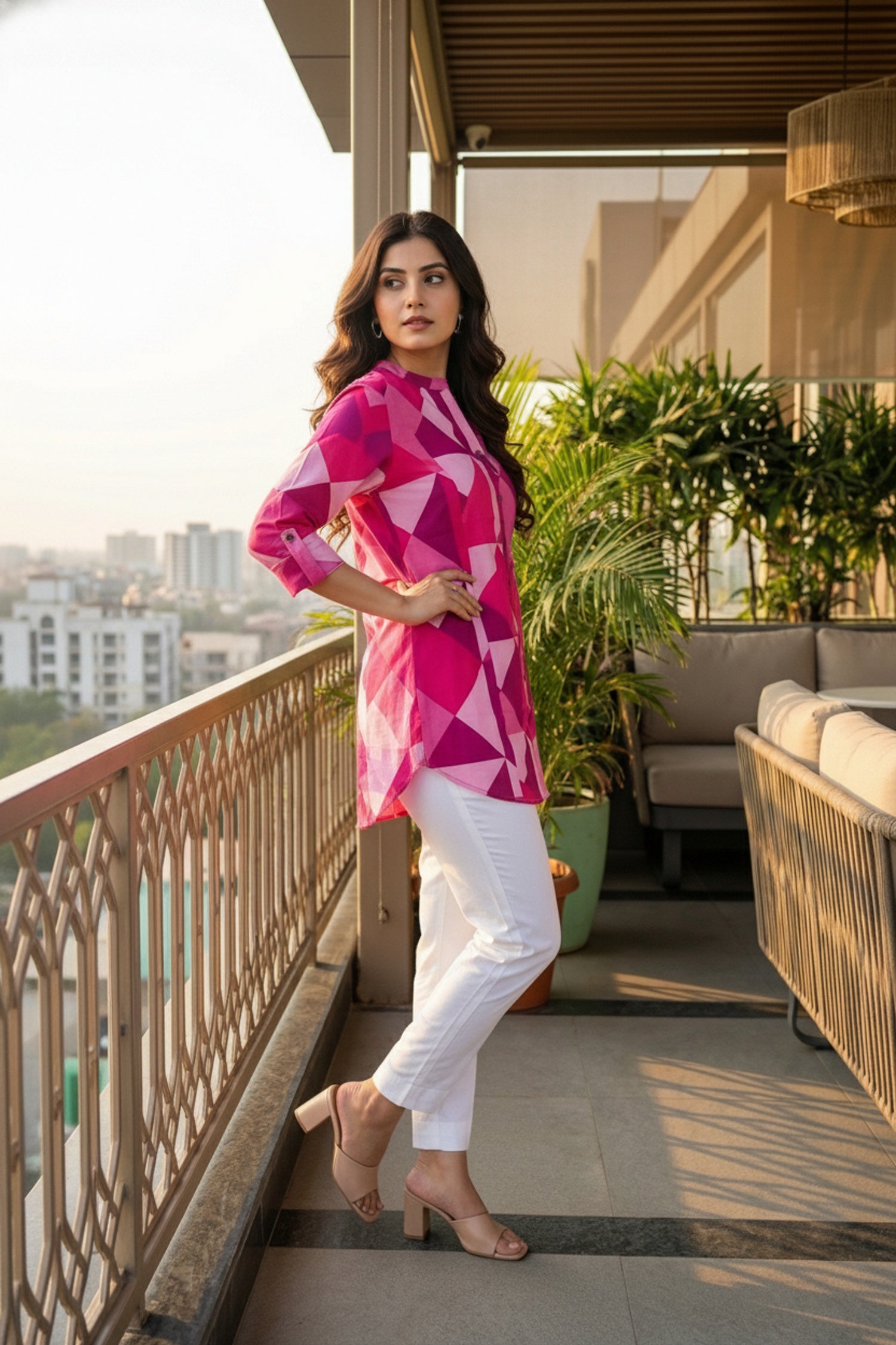 Pink Cotton Short Kurti Top