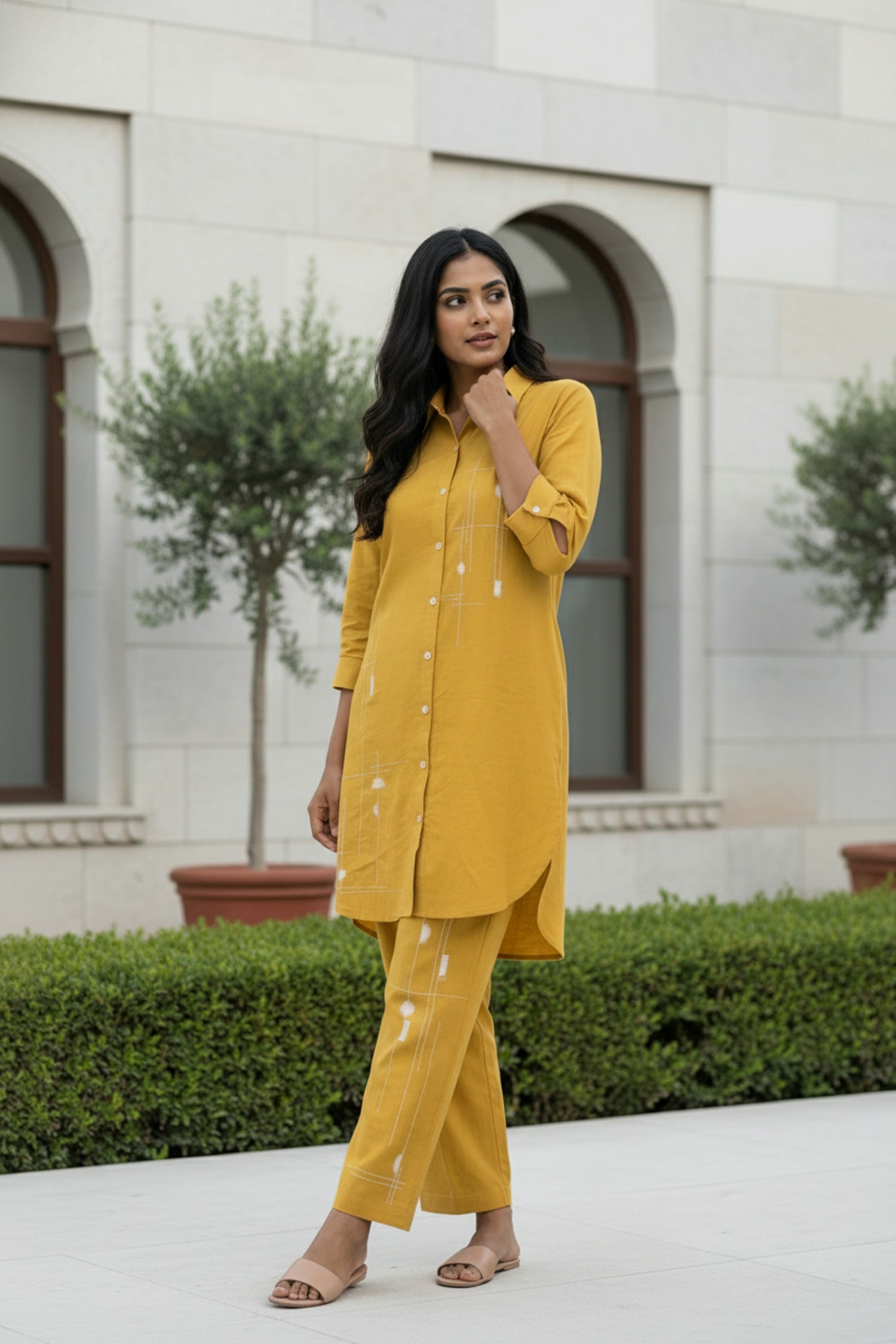 Yellow Cord Set with Graphic Print Detailing