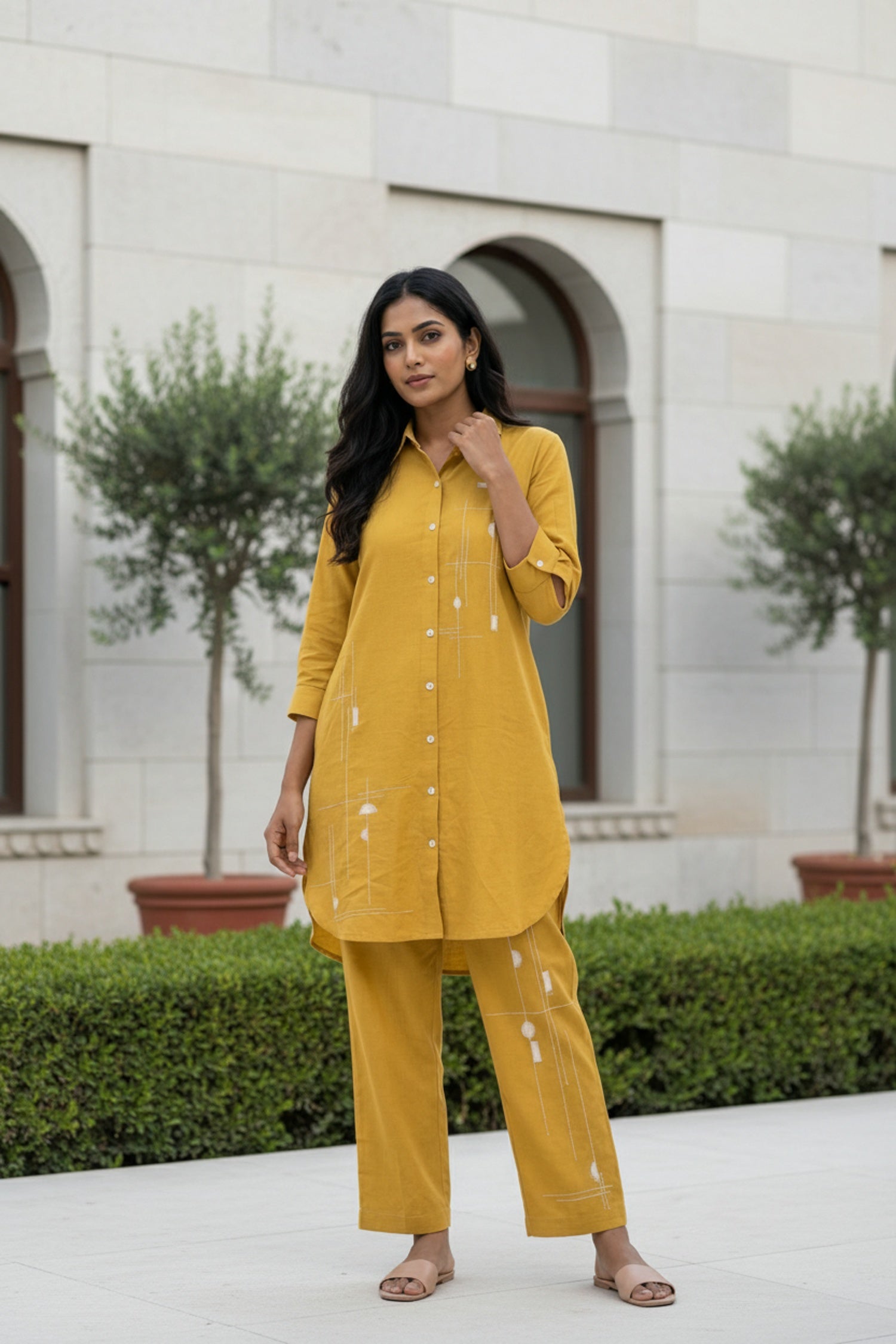 Yellow Cord Set with Graphic Print Detailing