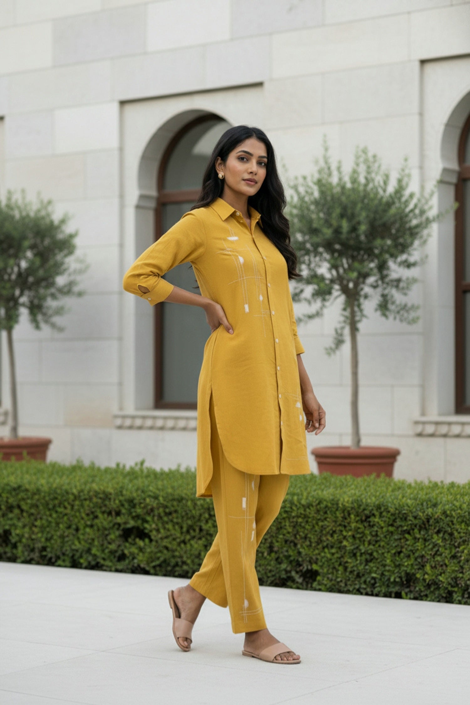 Yellow Cord Set with Graphic Print Detailing