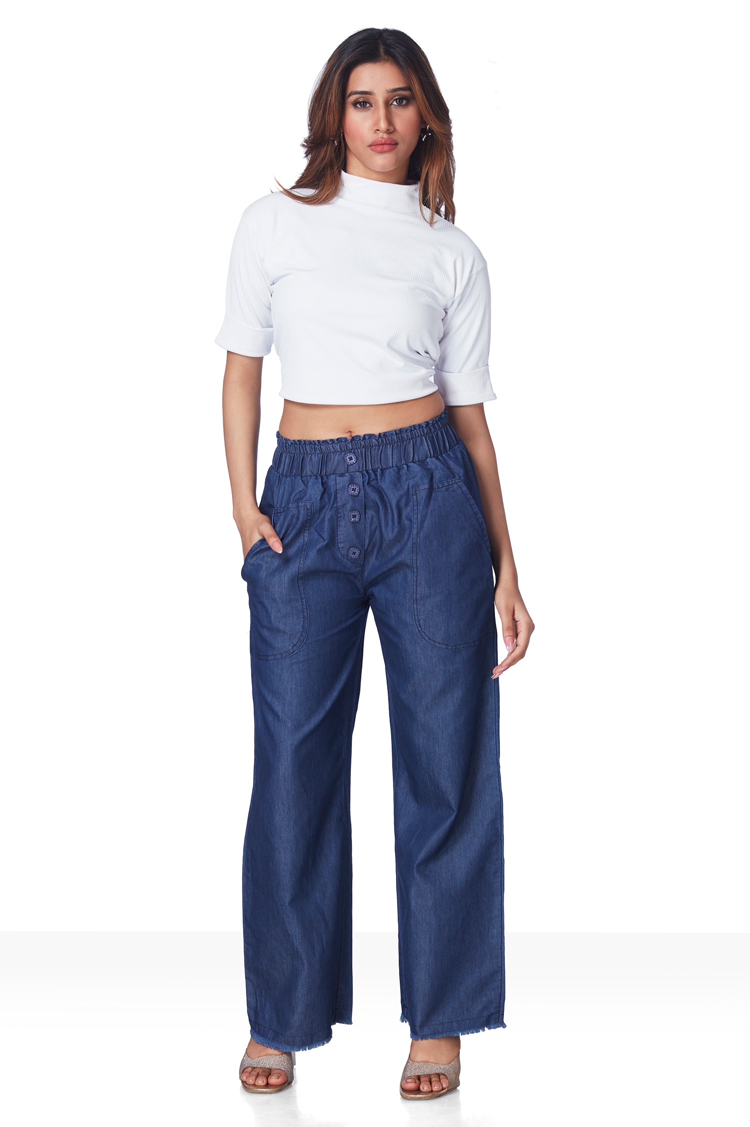 Denim Front Button Wide leg Plazo
