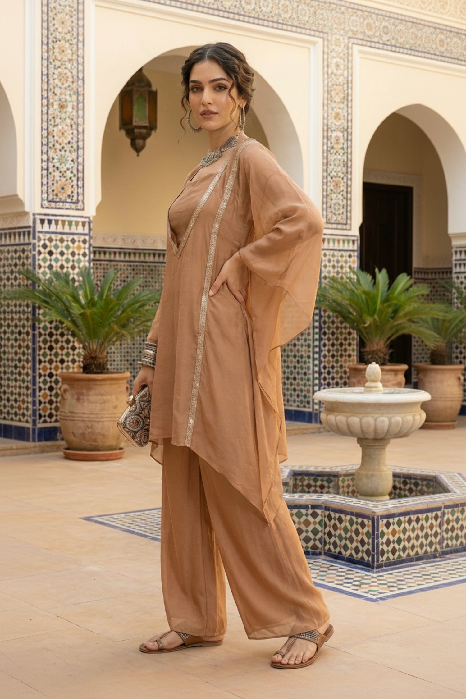 Embroidered Deep Neck Co-ord Set with Inner