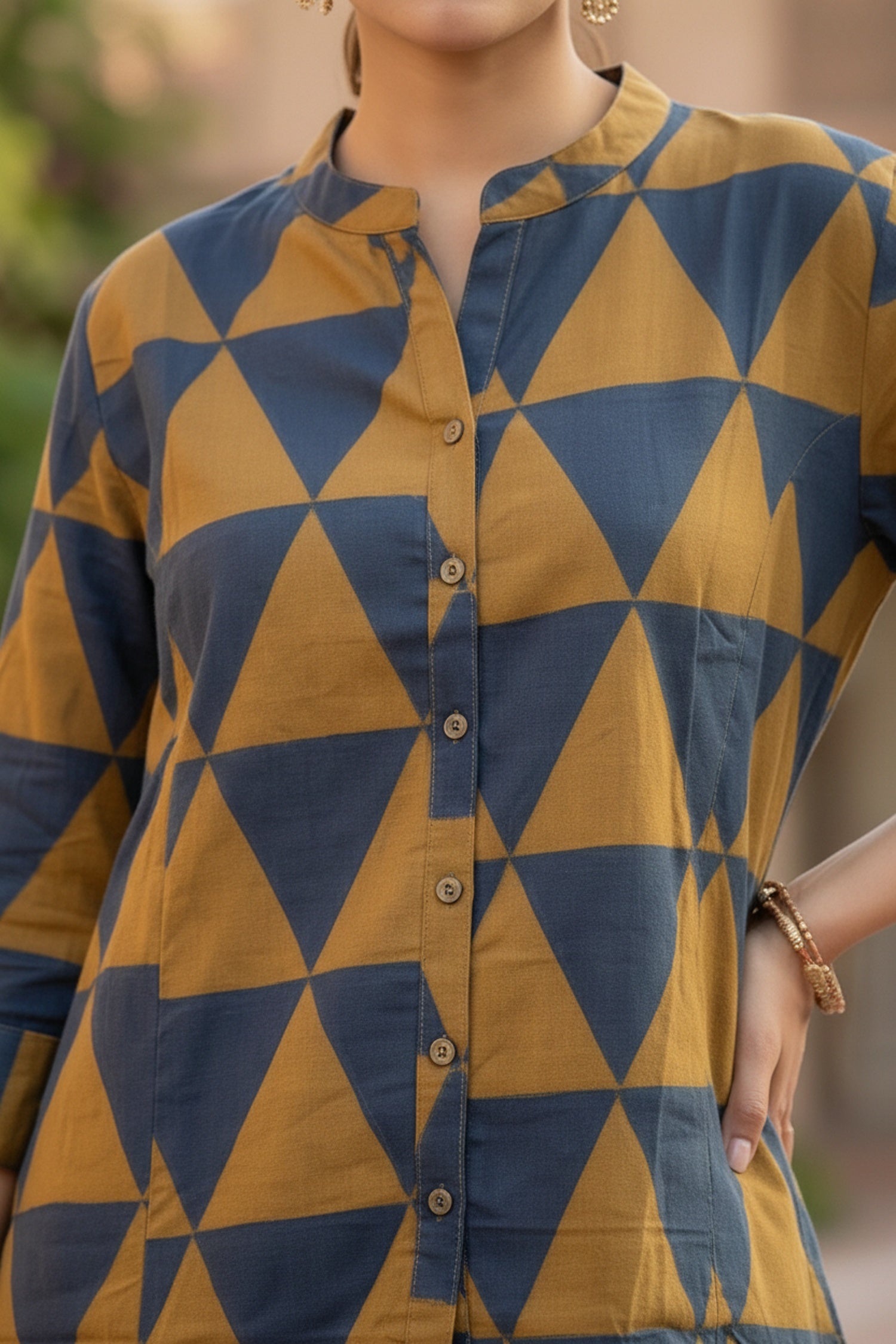 Mustard Cotton Top with Geometric Design