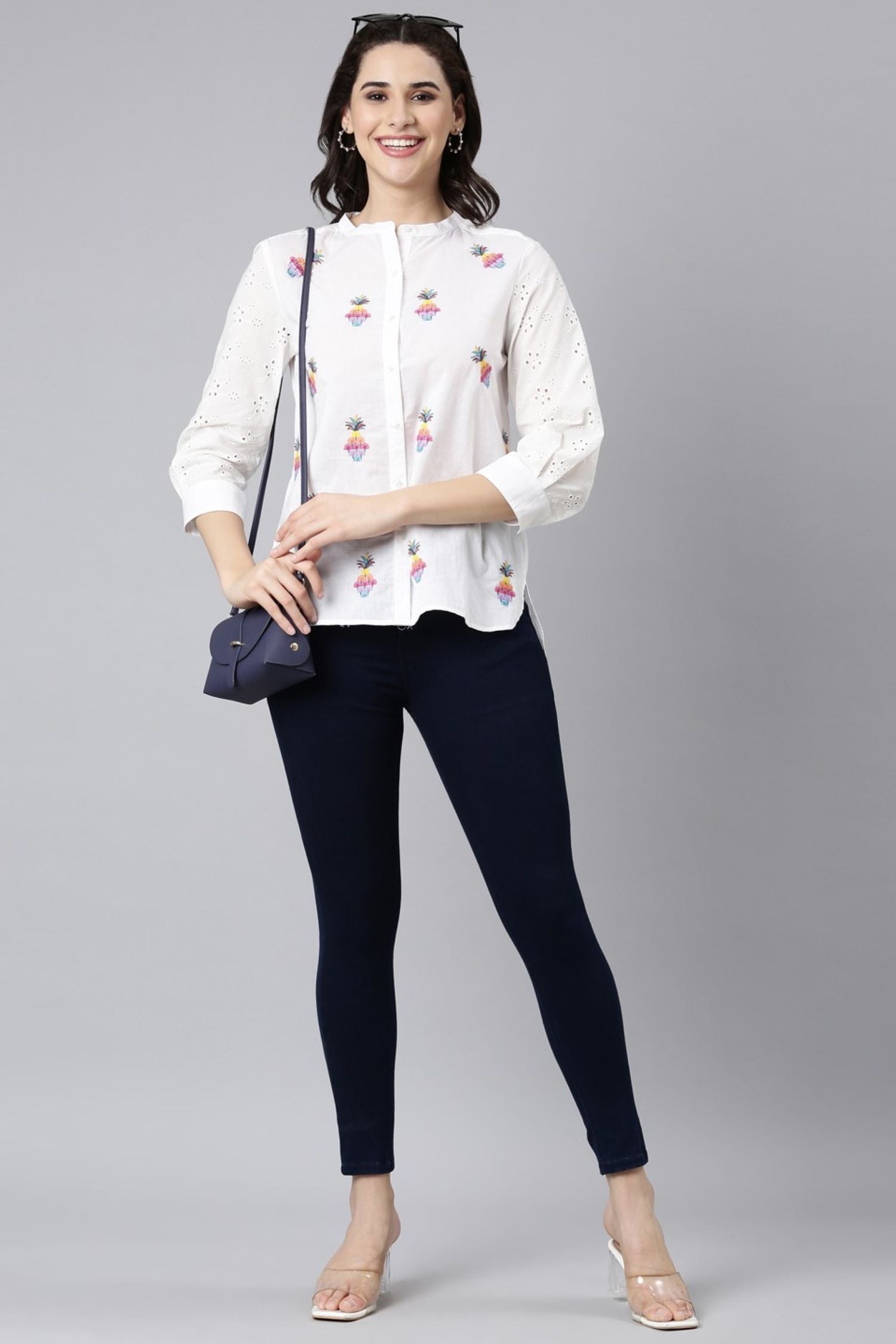 Delicate Print White Cotton Top