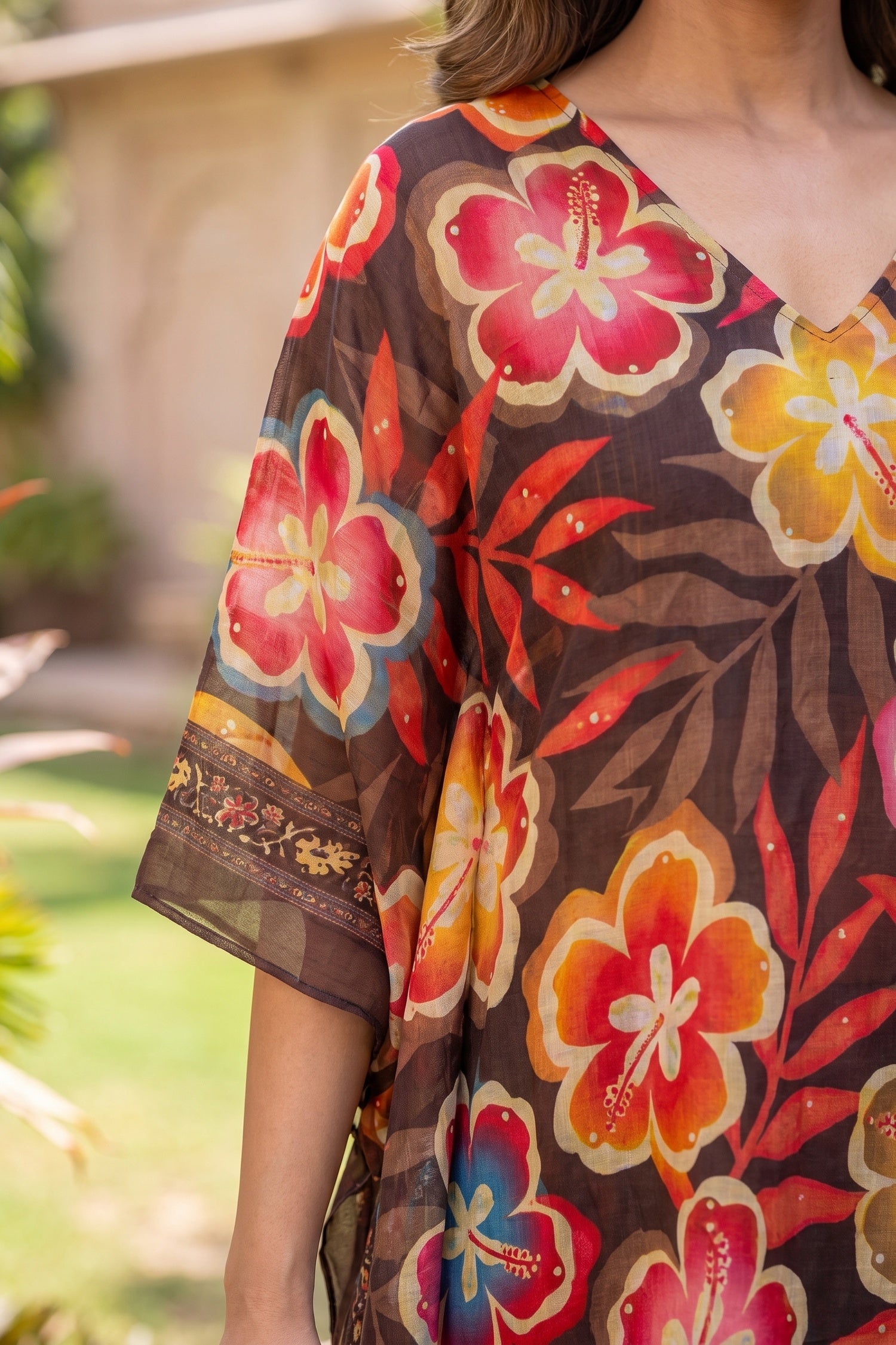 Floral Print Chinon Short Kaftan