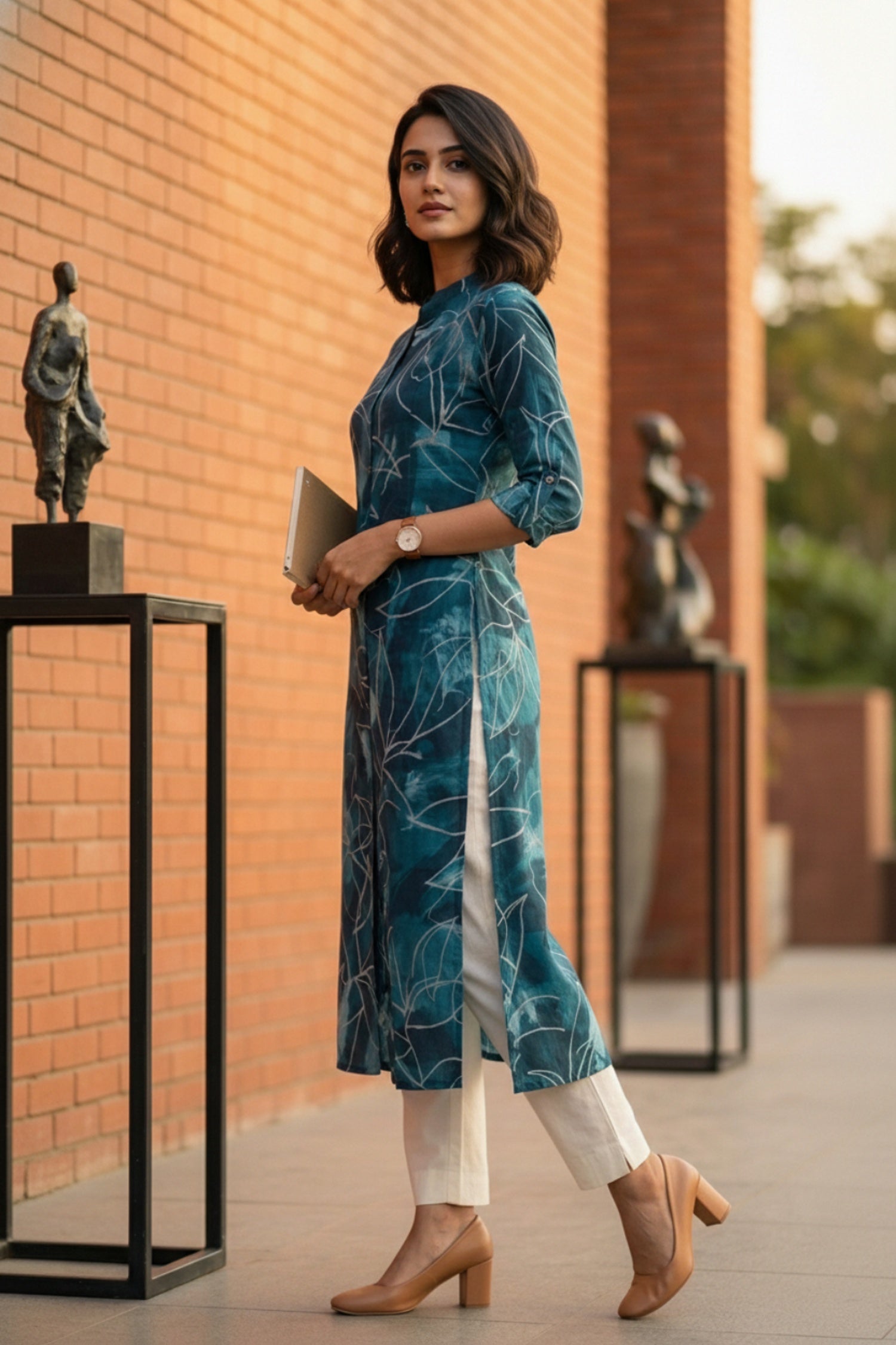 Blue Printed Cotton Long Kurti