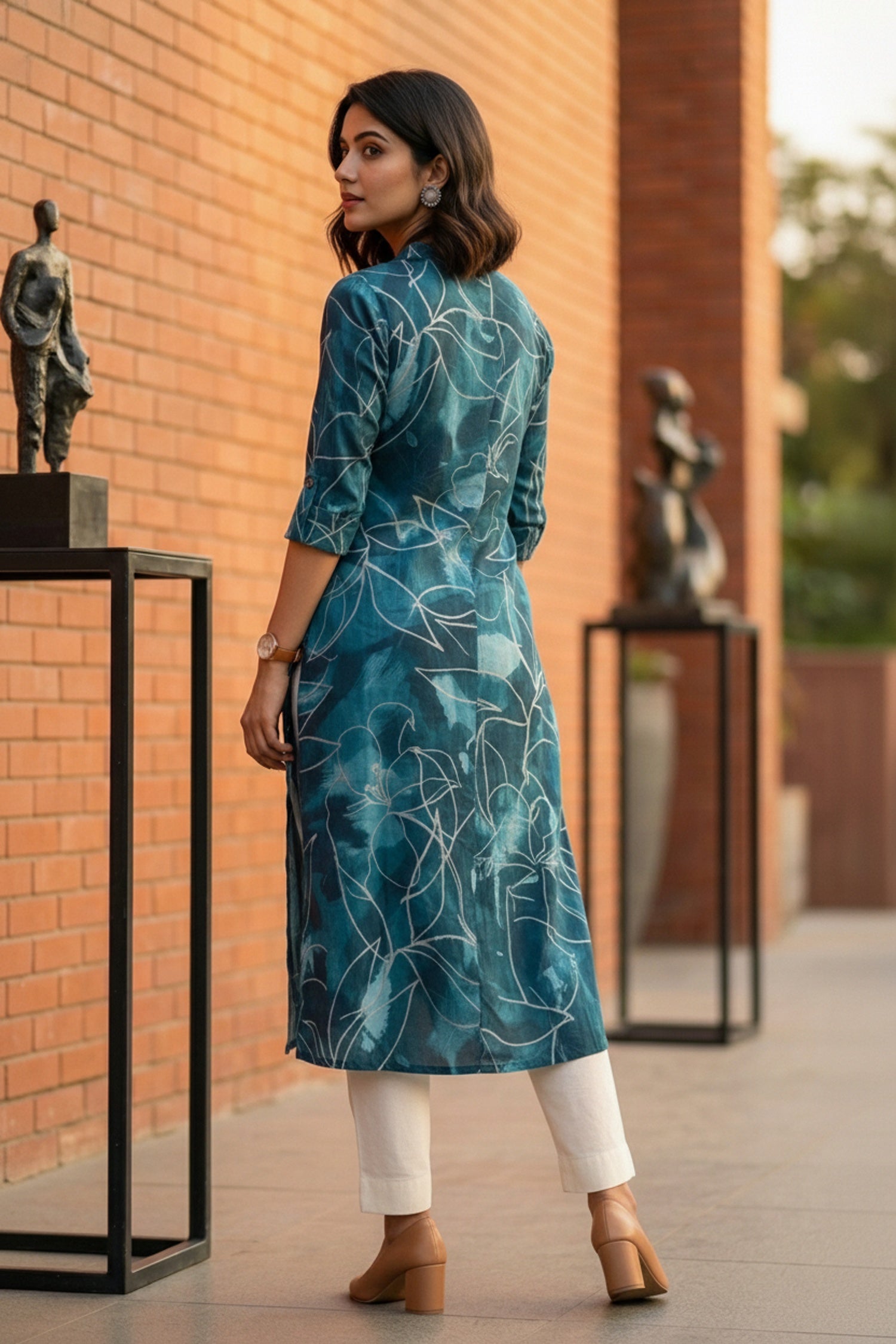 Blue Printed Cotton Long Kurti