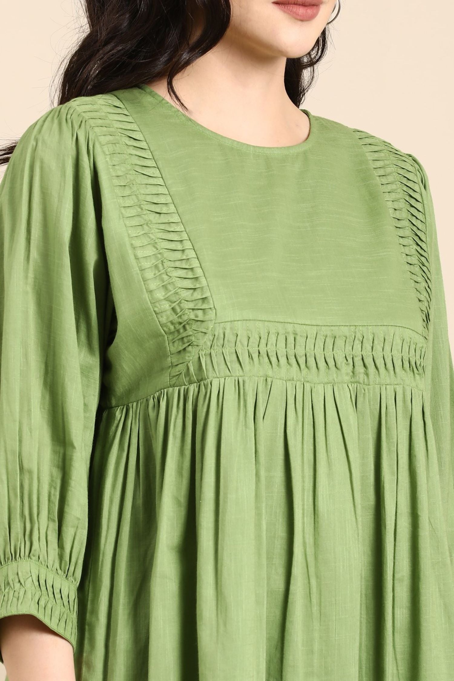 Freyaa Natural Charm A Cotton Green Dress