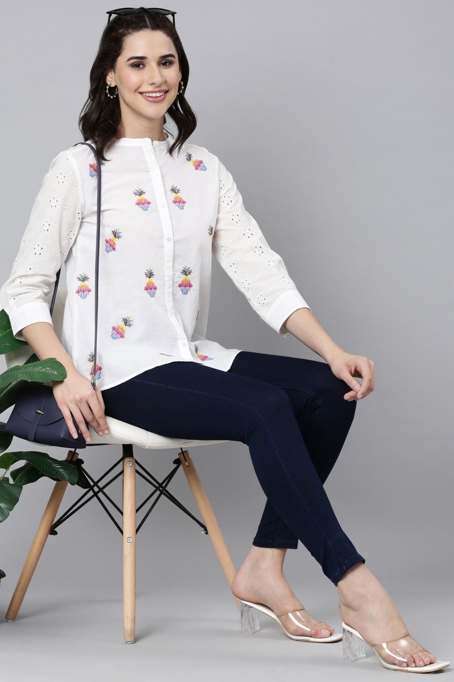 Delicate Print White Cotton Top