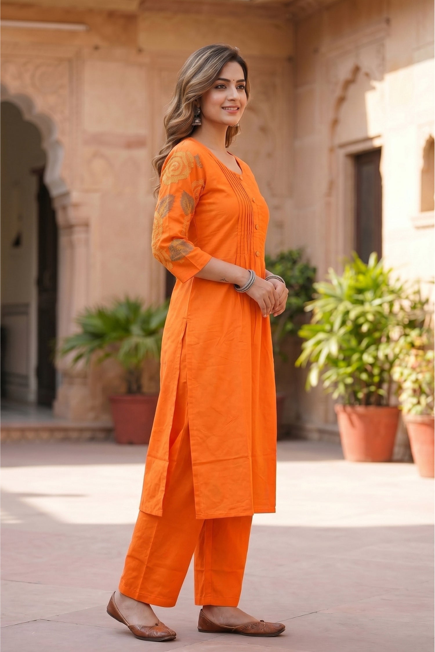 Modern Orange Cotton Style Co-ord Set