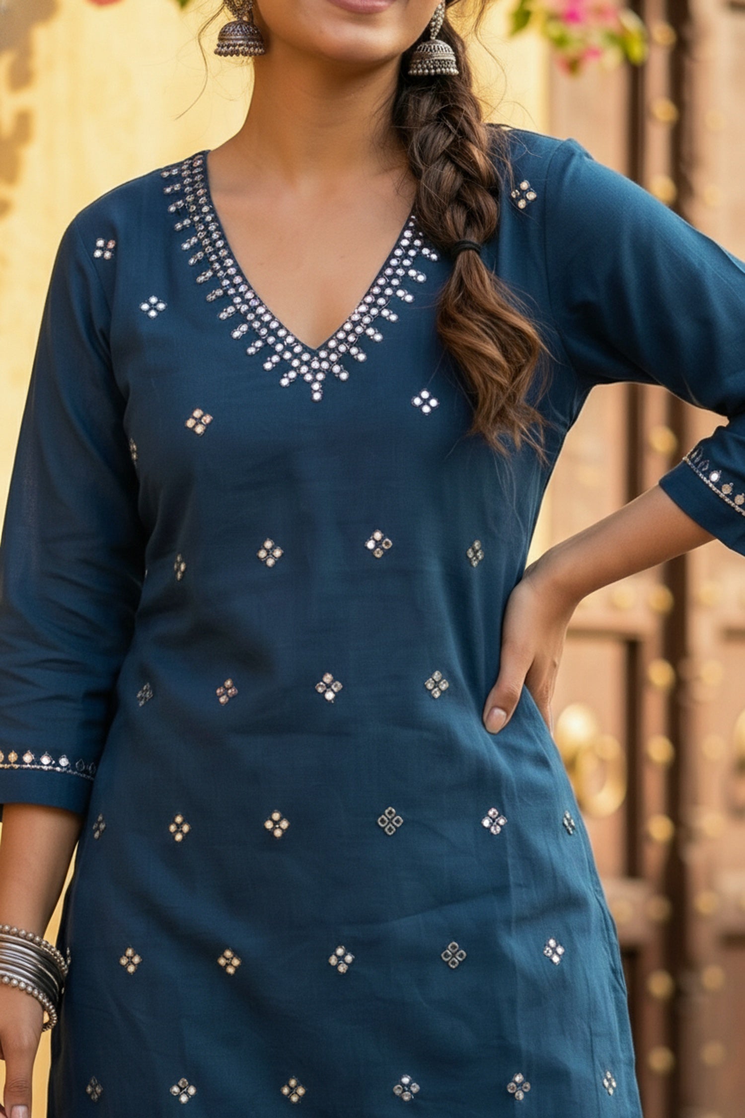 Blue Aura Embroidered Cotton Cord Set