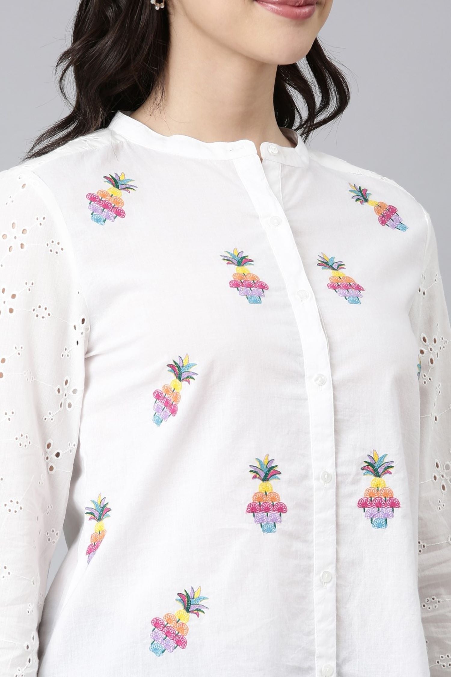 Delicate Print White Cotton Top