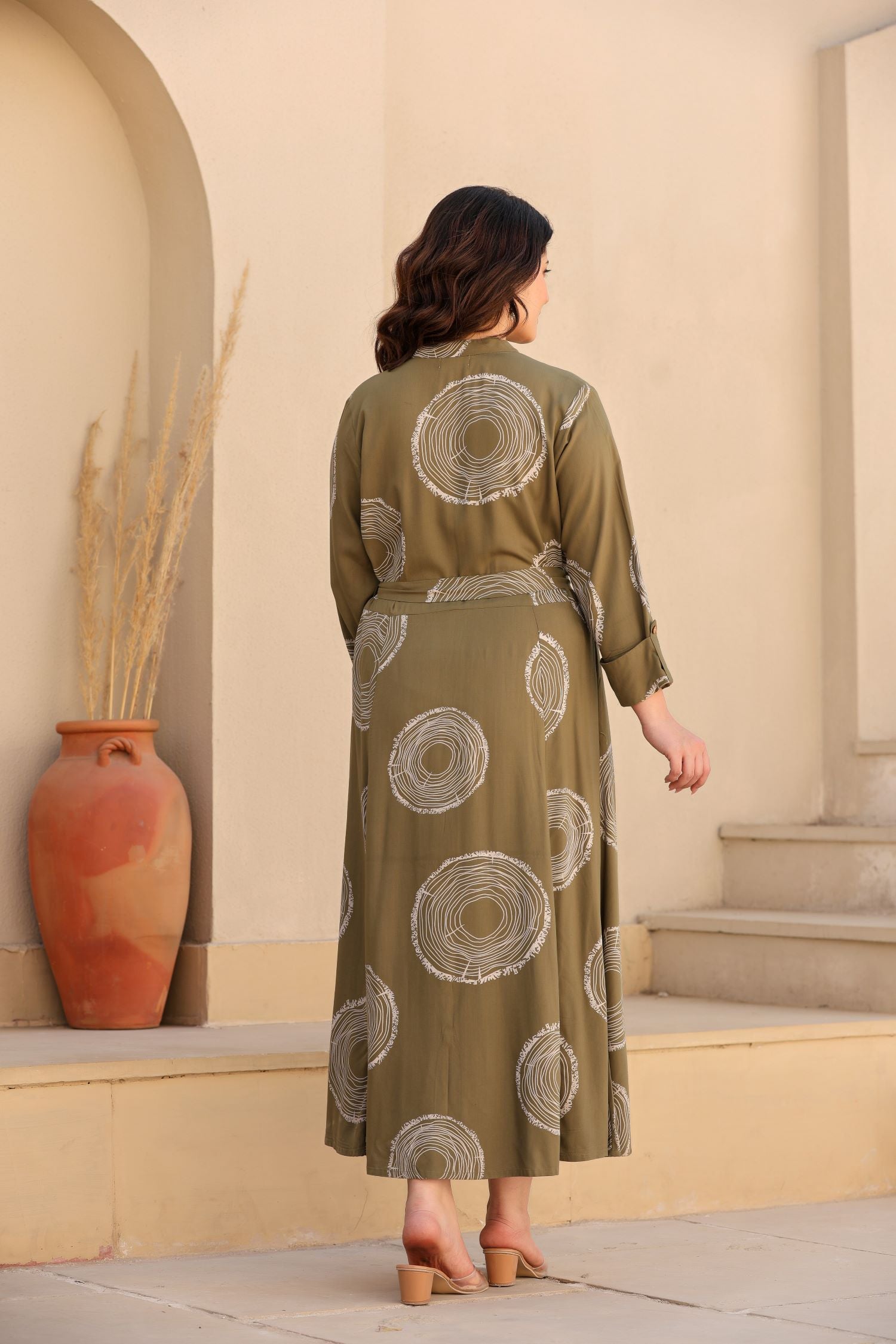 Freyaa Printed Front Button Dress with Belt for a Stylish Look