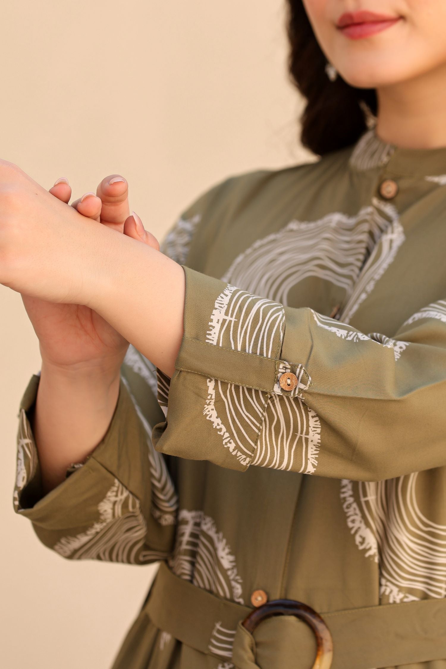 Freyaa Printed Front Button Dress with Belt for a Stylish Look